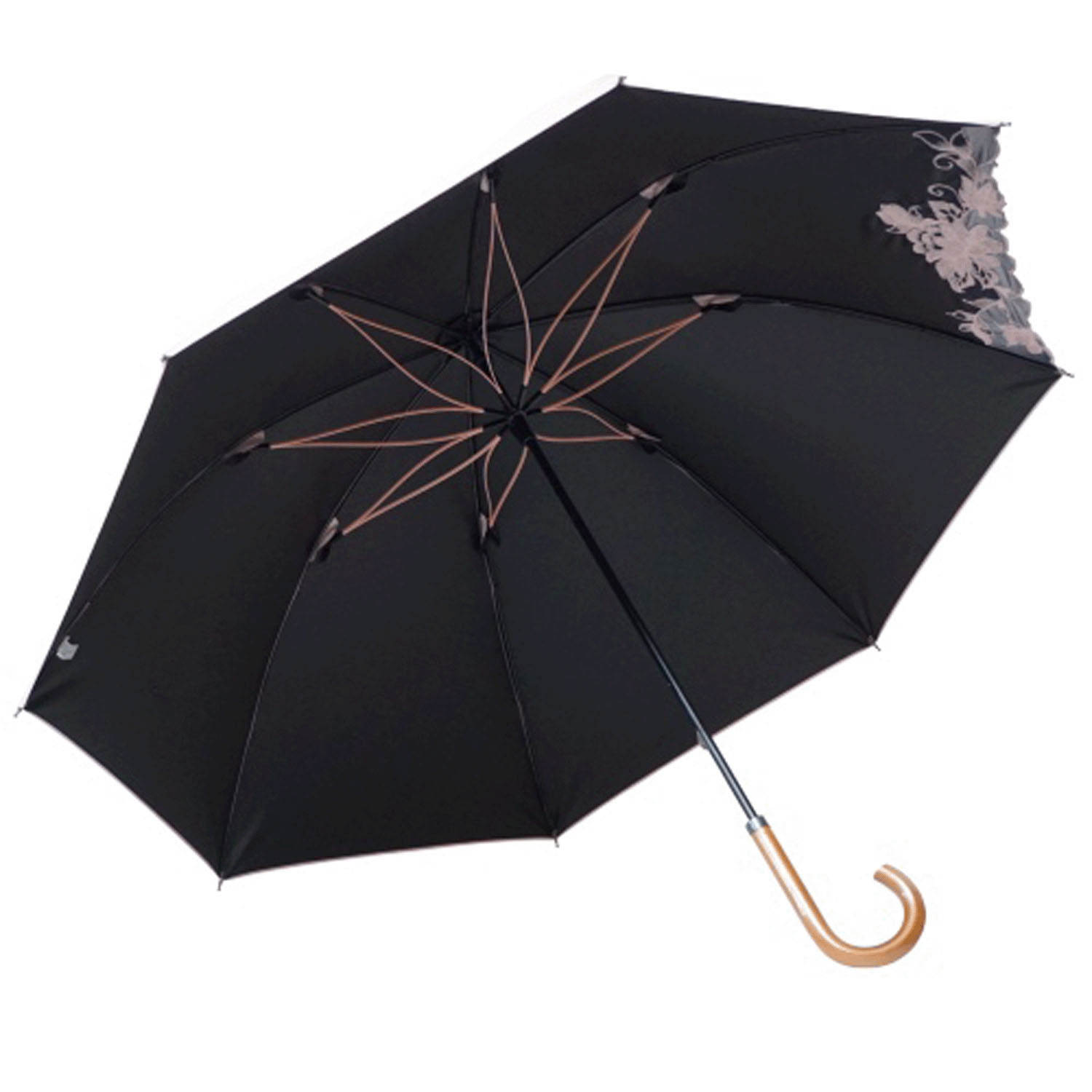 晴雨兼用 ポンジー花刺繍長傘 - 画像6