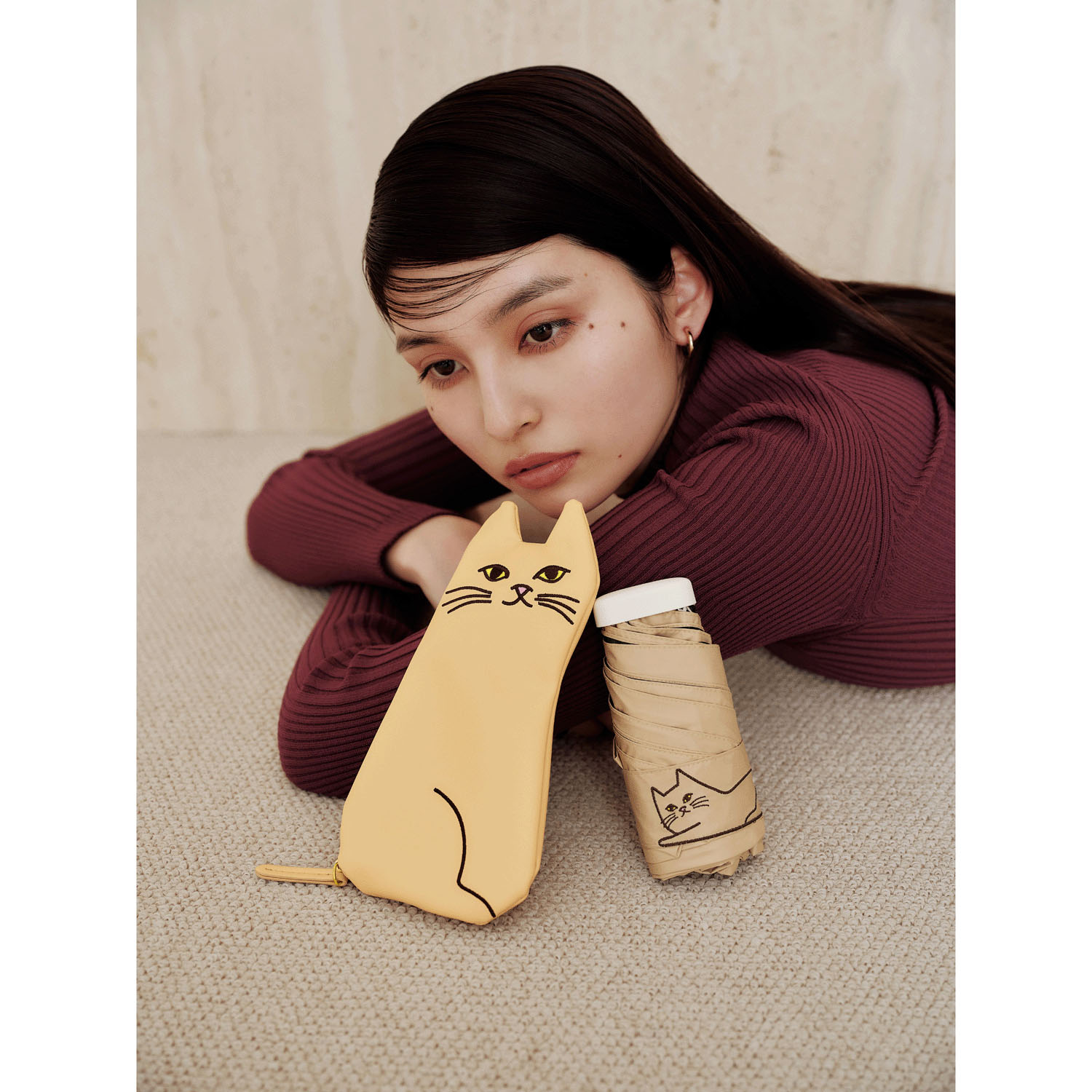 ＊品番変更 【because】 PUおでかけキャット 晴雨兼用ミニ傘