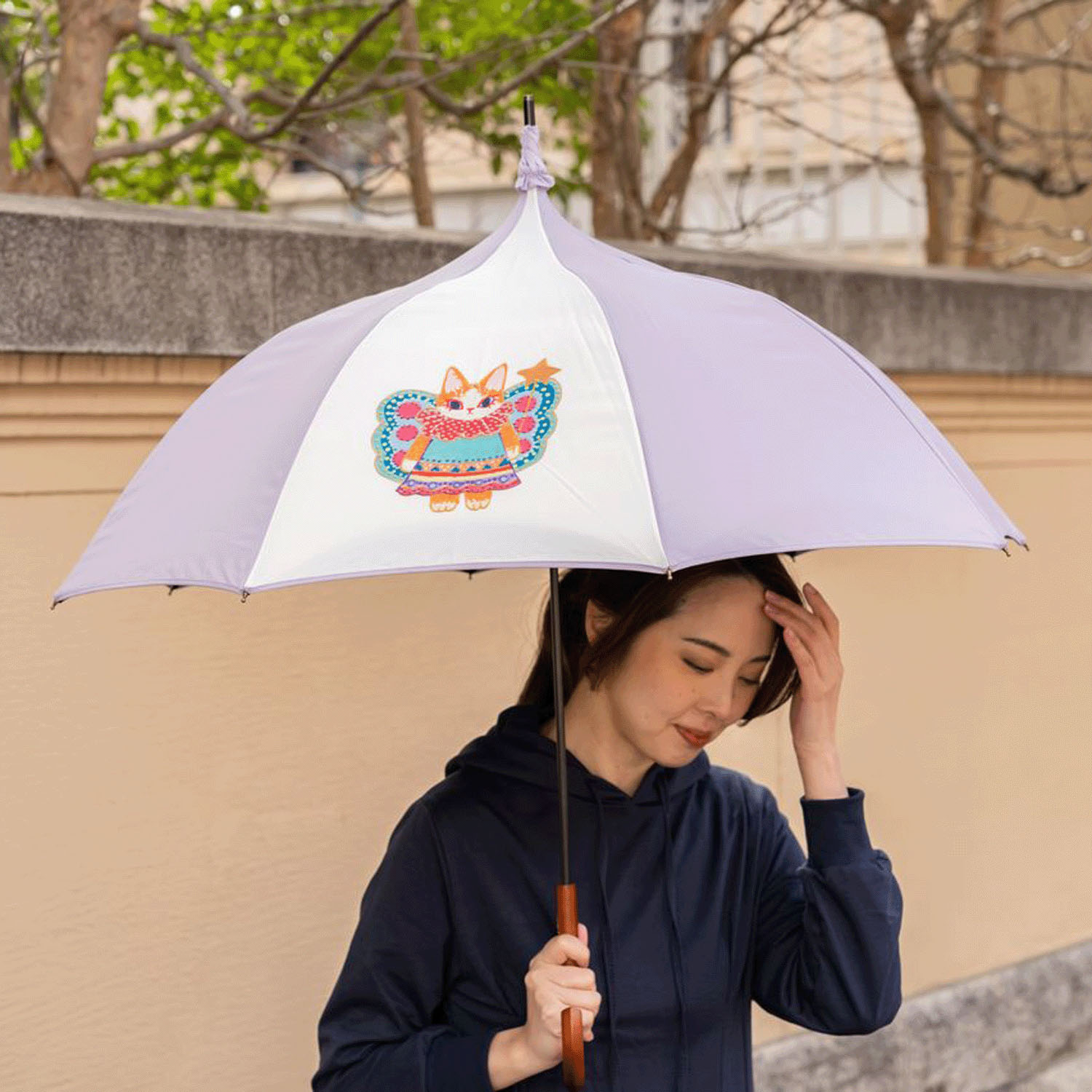「福嶋吾然有」コラボ 妖精猫晴雨長傘（パゴタスタイル） - 画像1