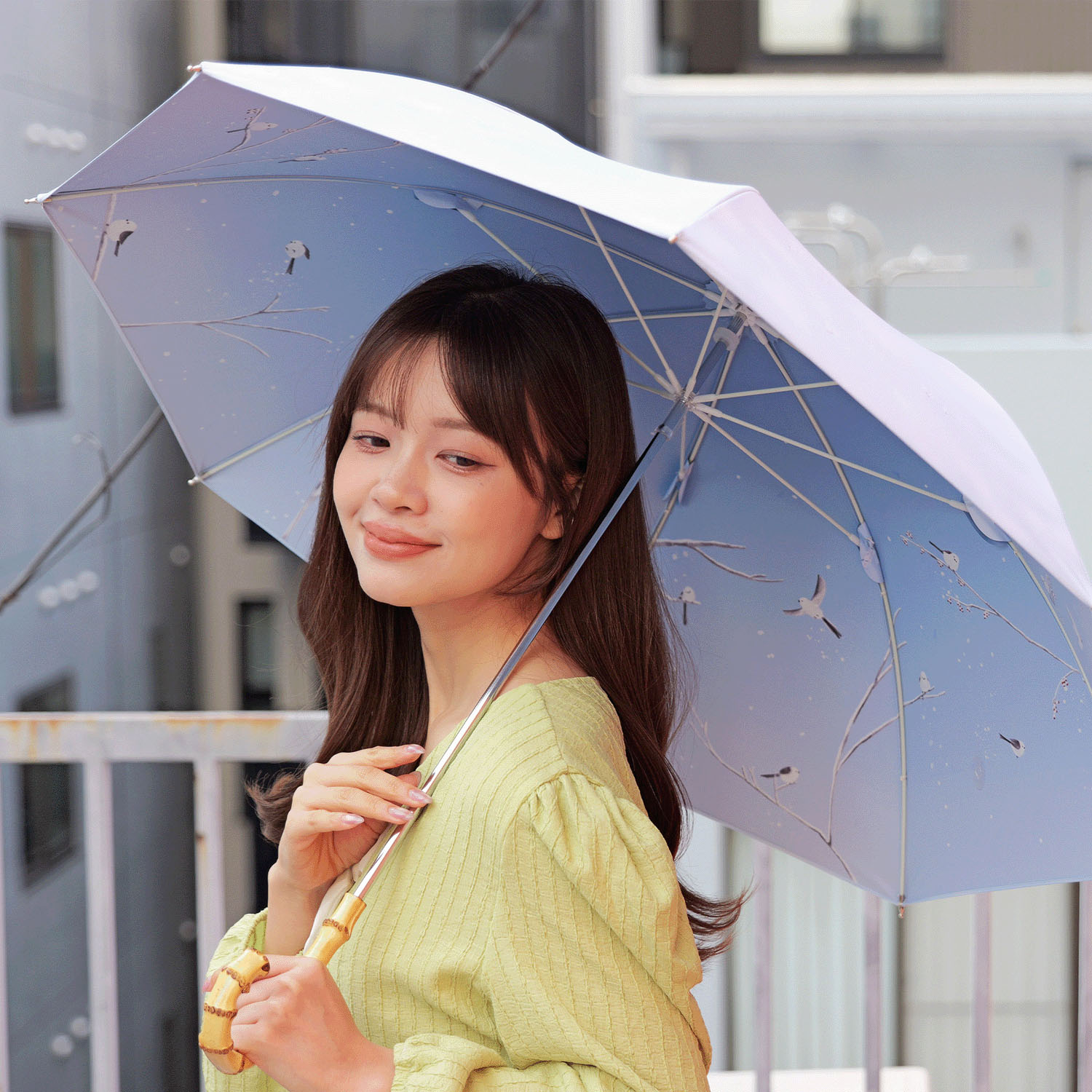 晴雨兼用 シマエナガ長傘 - 画像1