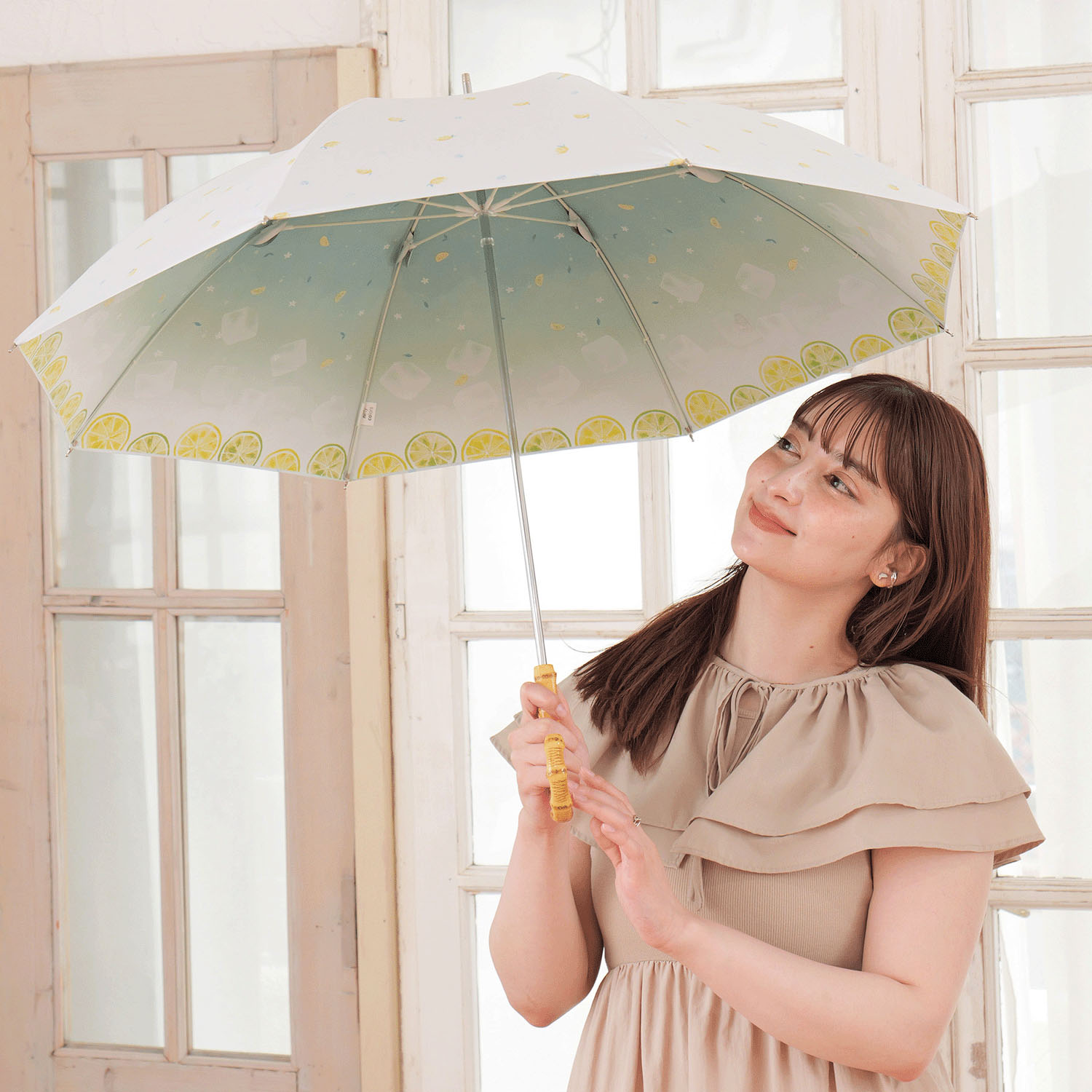 晴雨兼用 レモンスカッッシュ長傘 - 画像1