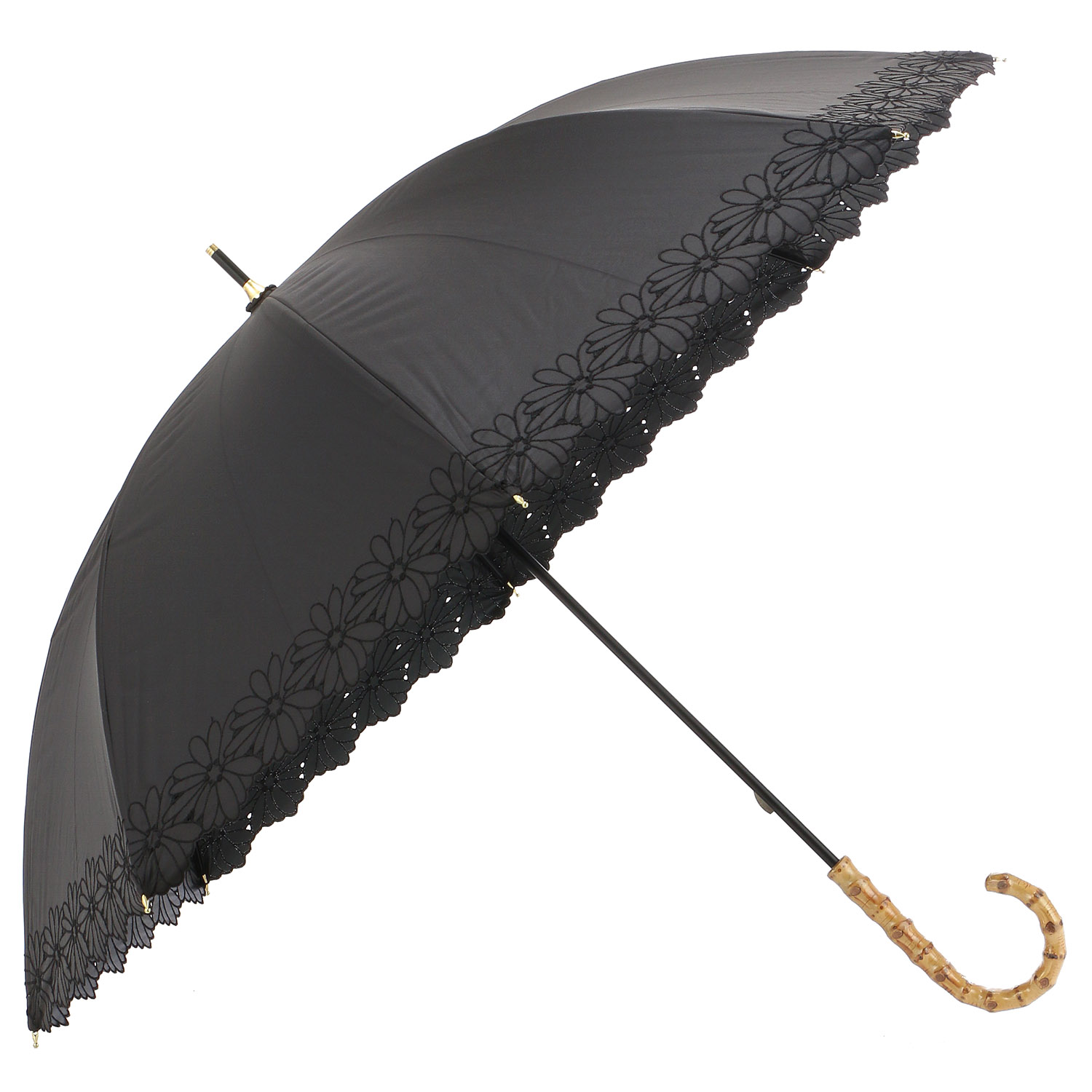 晴雨兼用 PU フラワーボーラー刺繍ショート傘 - 画像2