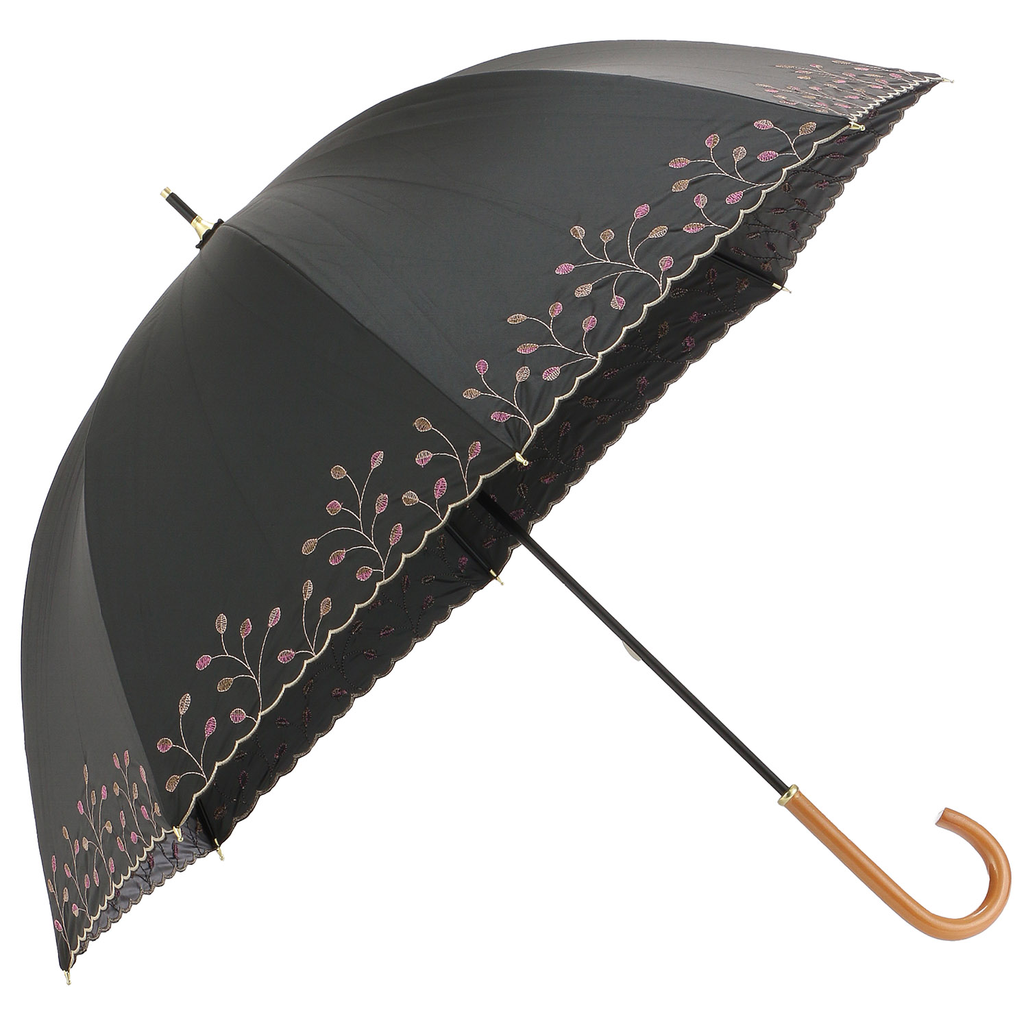 晴雨兼用 PU ボタニカルアート刺繍ショート傘 - 画像1