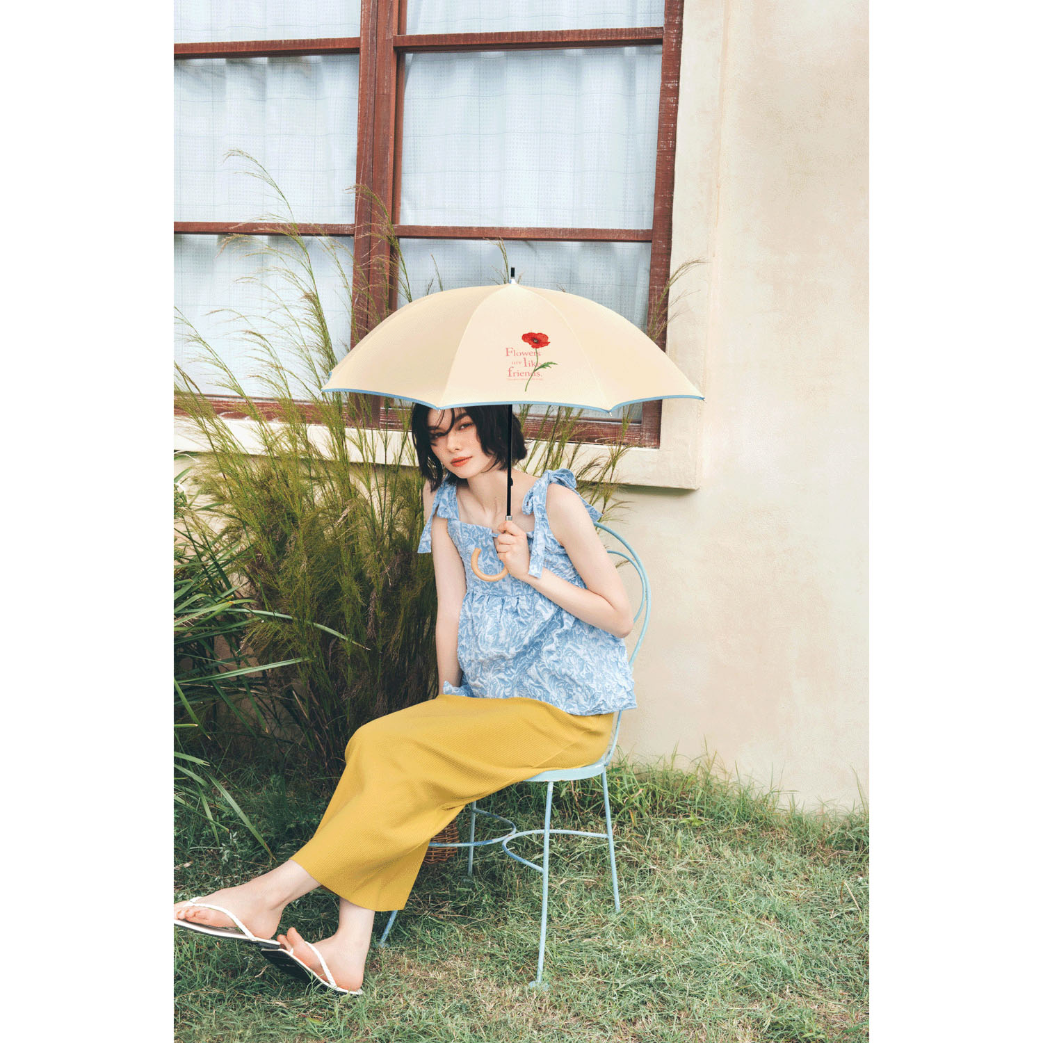 【because】晴雨兼用 タイポフラワー刺繍長傘