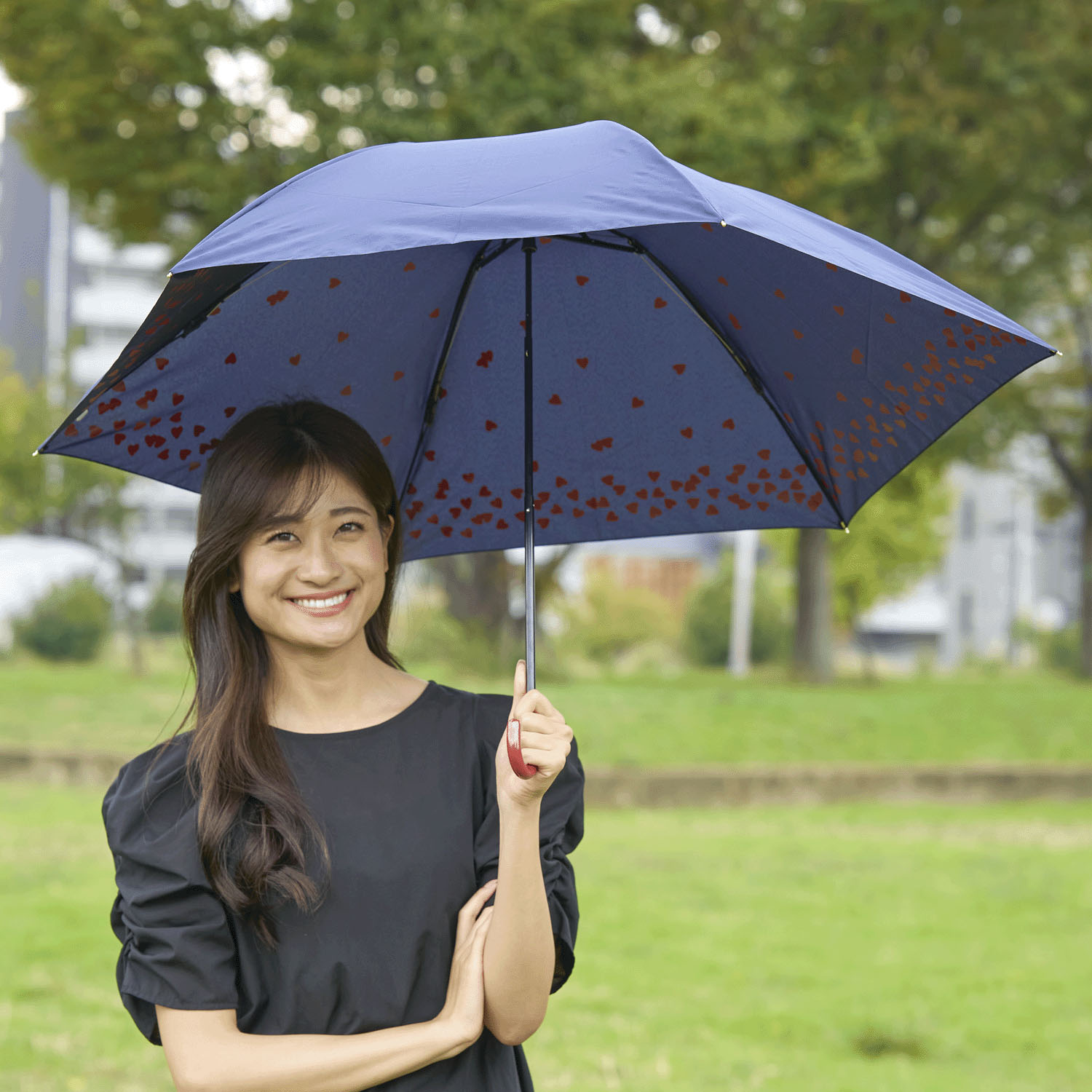 pink trick インハート3段折り晴雨兼用傘 - 画像1