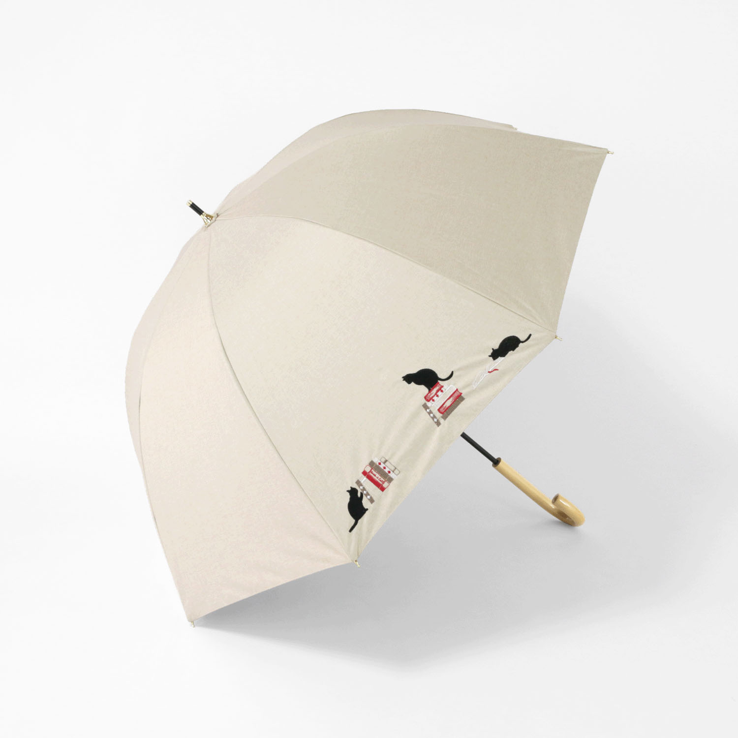 晴雨兼用 本と猫刺繍長傘 - 画像3