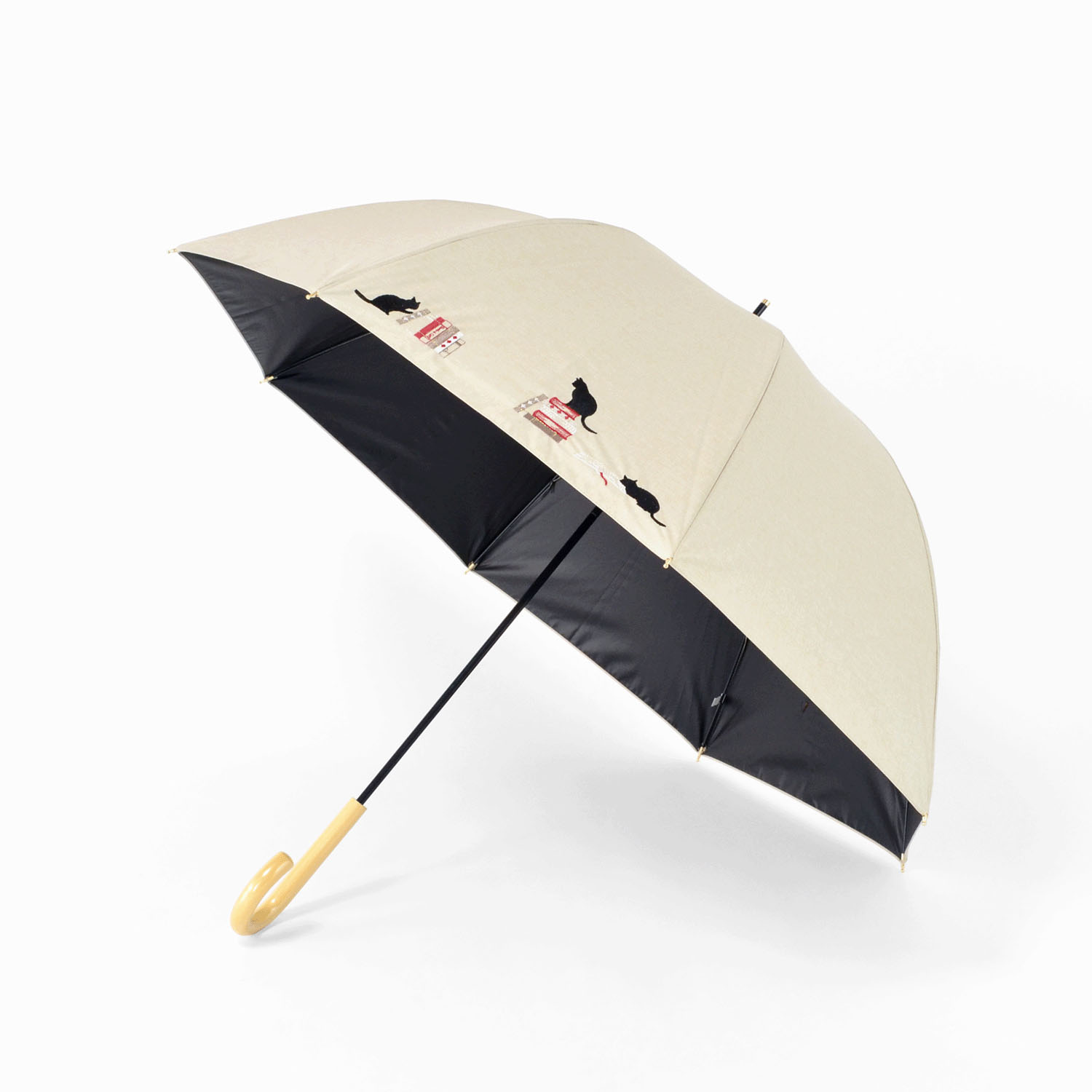 晴雨兼用 本と猫刺繍長傘 - 画像4