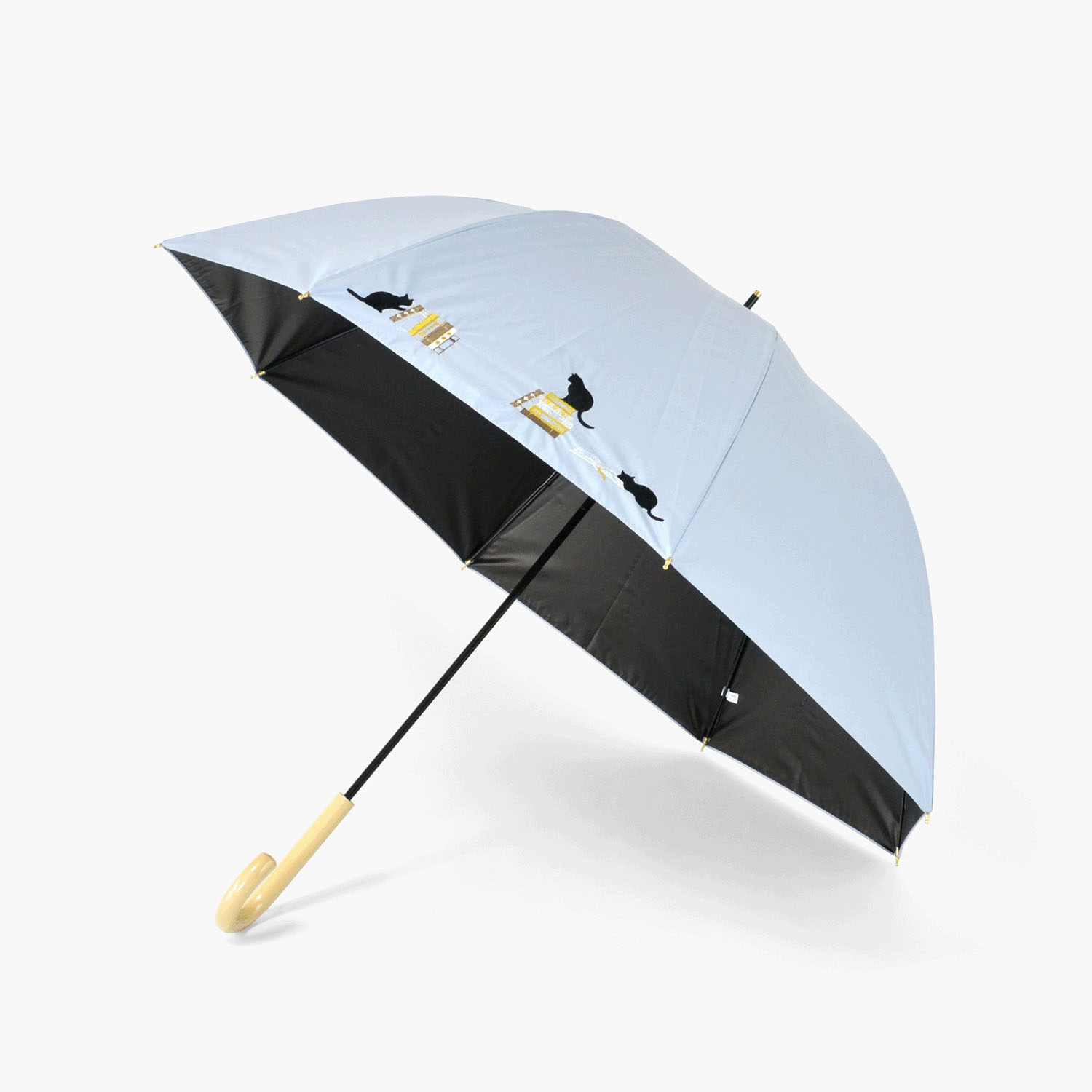 晴雨兼用 本と猫刺繍長傘 - 画像6