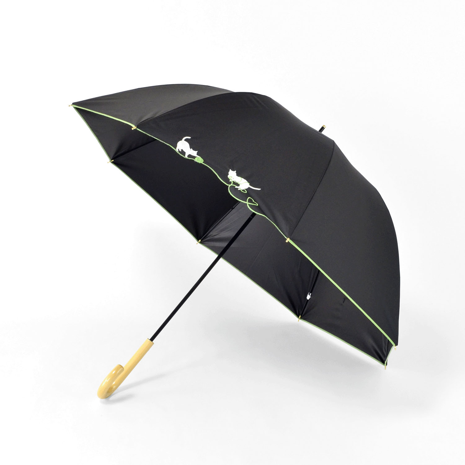 晴雨兼用 毛糸と猫のスカラップ刺繍長傘 - 画像3