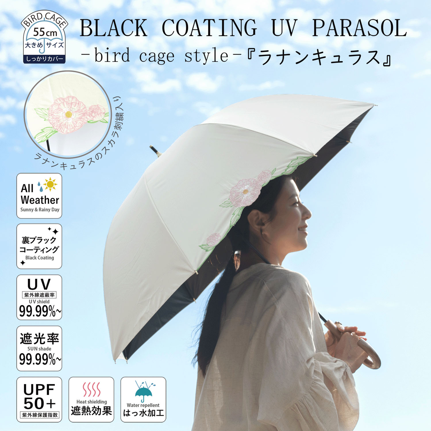 晴雨兼用 ラナンキュラス長傘 - 画像1