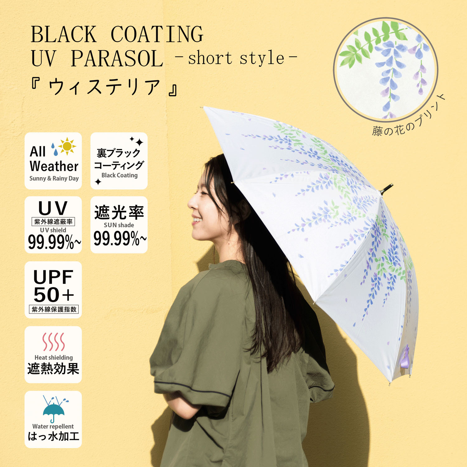 晴雨兼用 ウィステリア（藤の花）ナガカサ