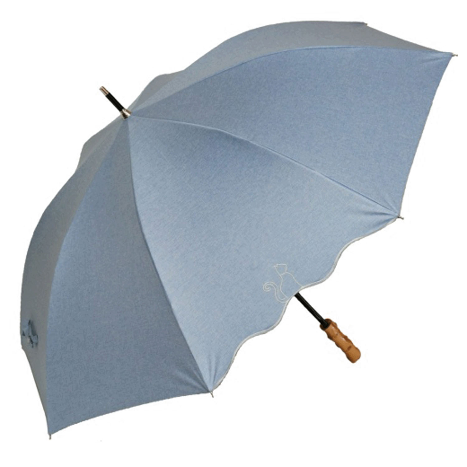 晴雨兼用 シャンブレー猫刺繍長傘 - 画像4