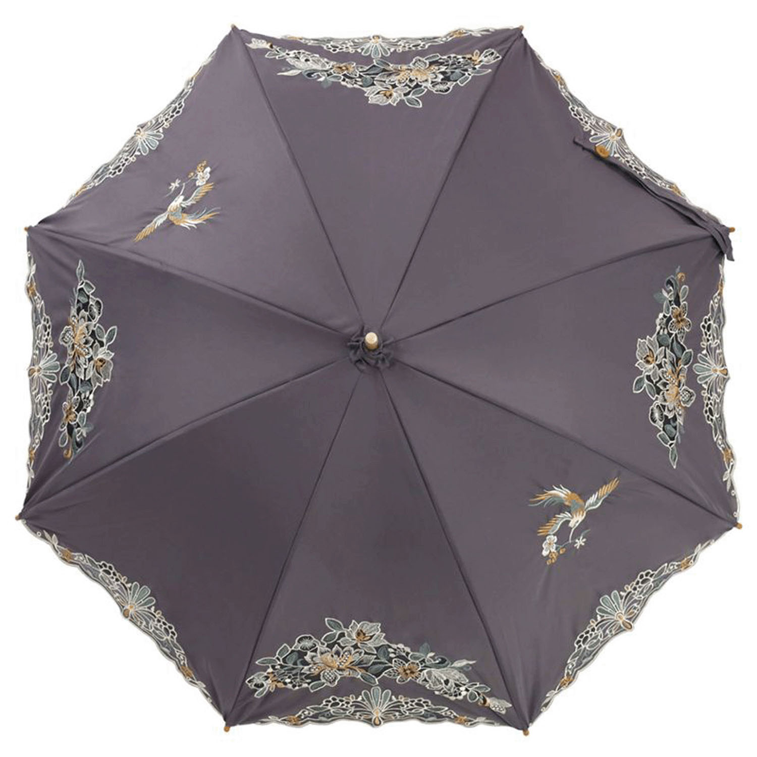 完全遮光 （晴雨兼用）女優日傘 「花鳥オーガンジー刺繍かわず張り」 - 画像2