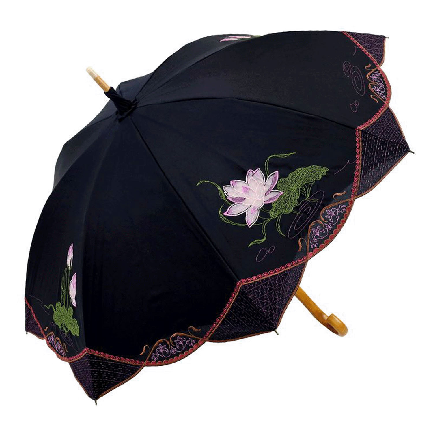 完全遮光 （晴雨兼用）女優日傘 「蓮花オーガンジー刺繍かわず張り」 - 画像1