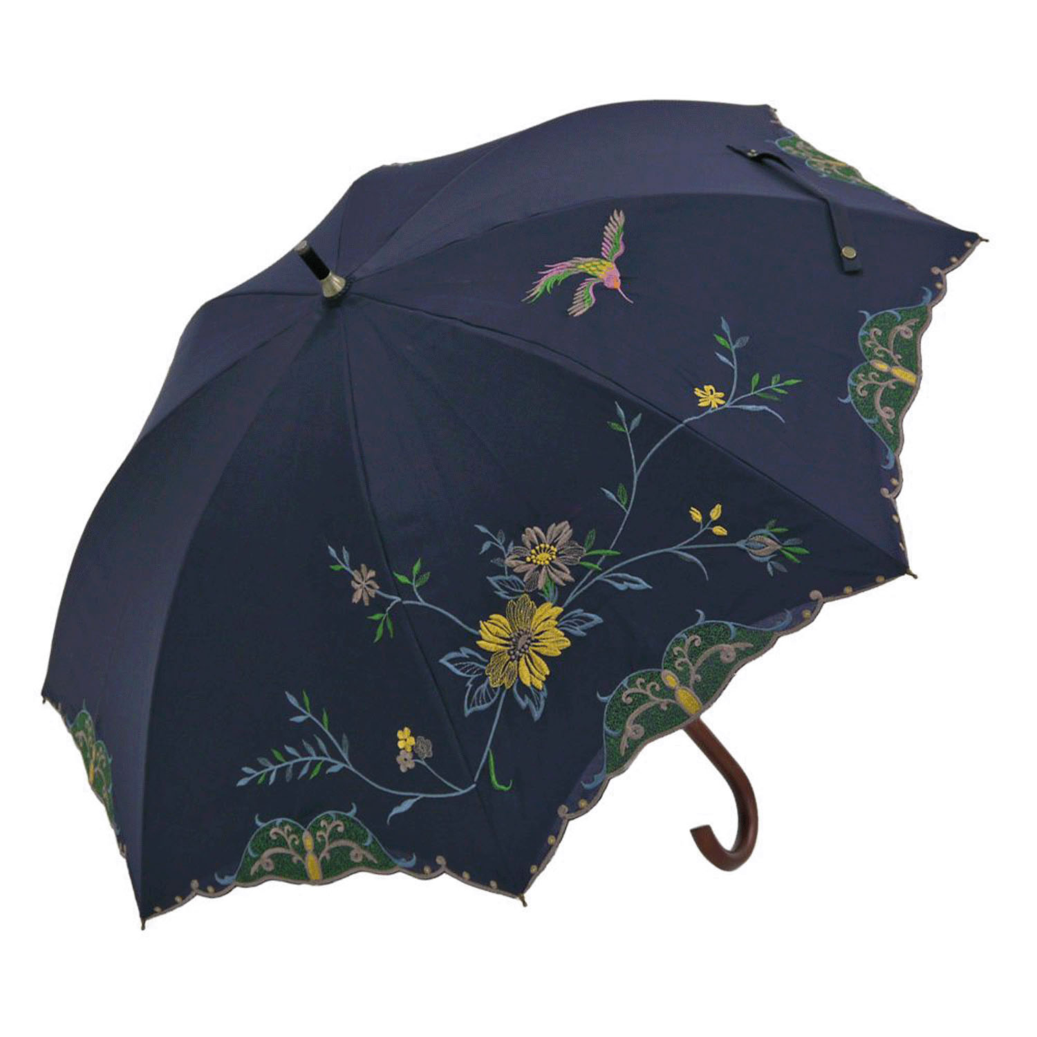完全遮光 （晴雨兼用）女優日傘 「花鳥刺繍かわず張り」ショート長傘 - 画像14
