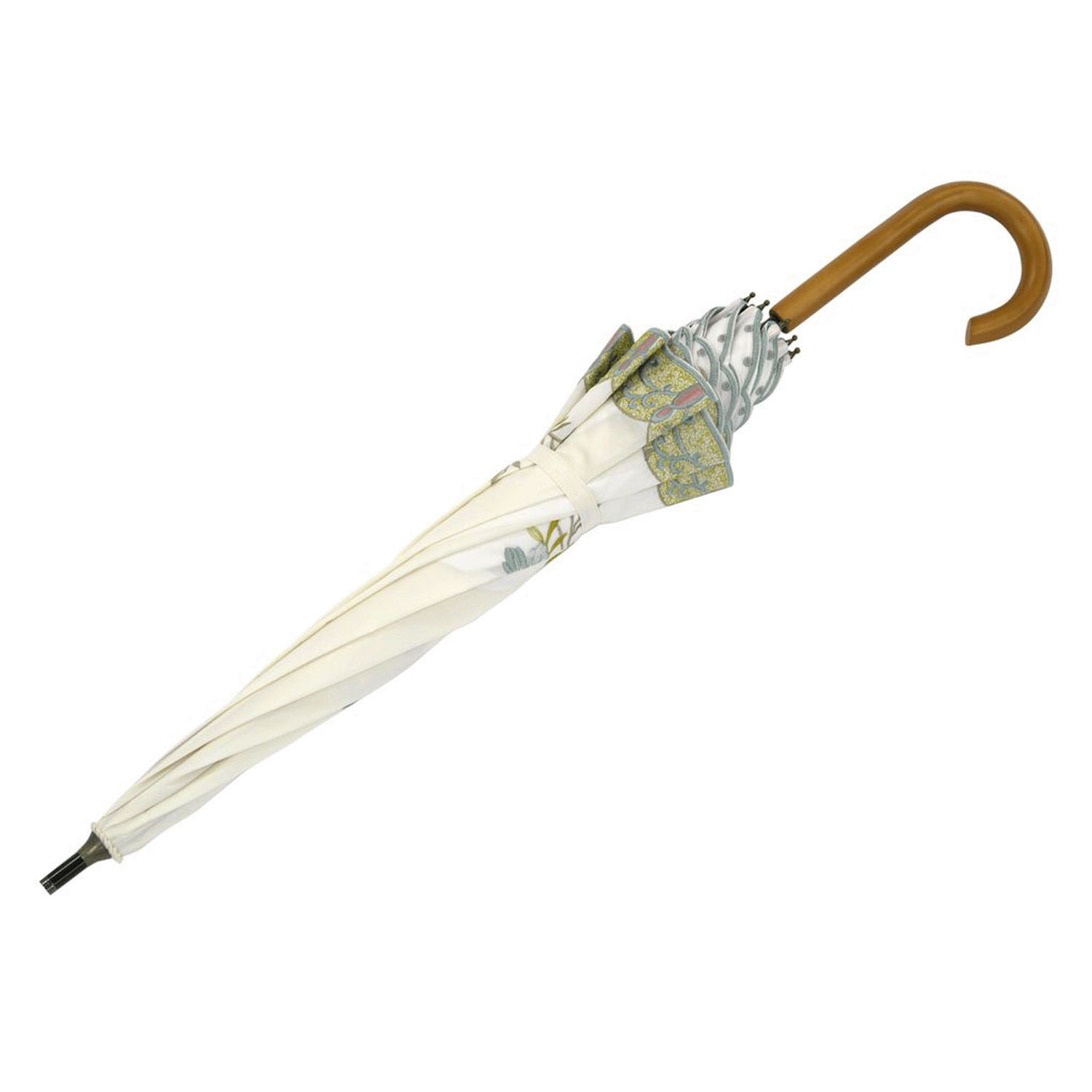 完全遮光 （晴雨兼用）女優日傘 「花鳥刺繍かわず張り」ショート長傘 - 画像5