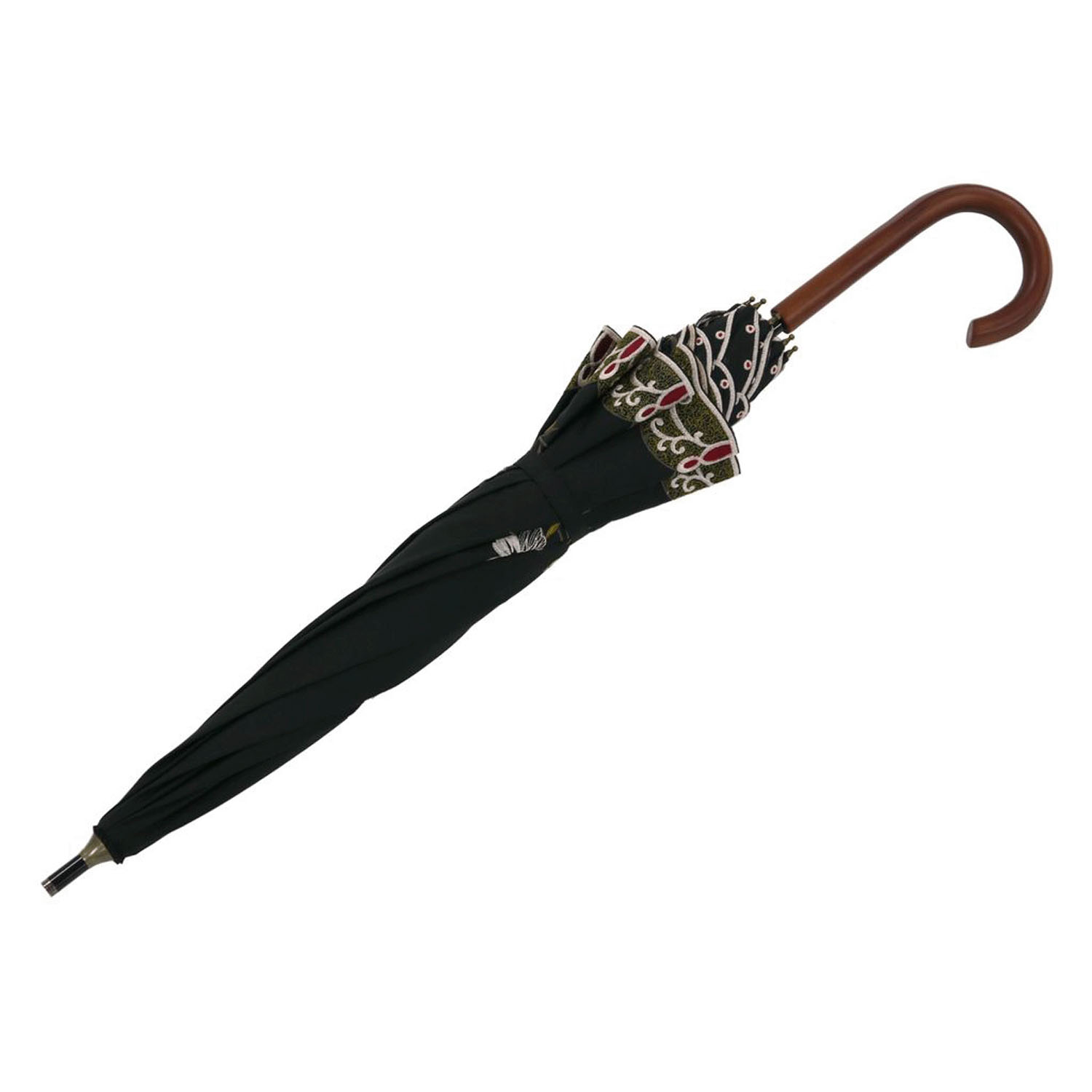 完全遮光 （晴雨兼用）女優日傘 「花鳥刺繍かわず張り」ショート長傘 - 画像9