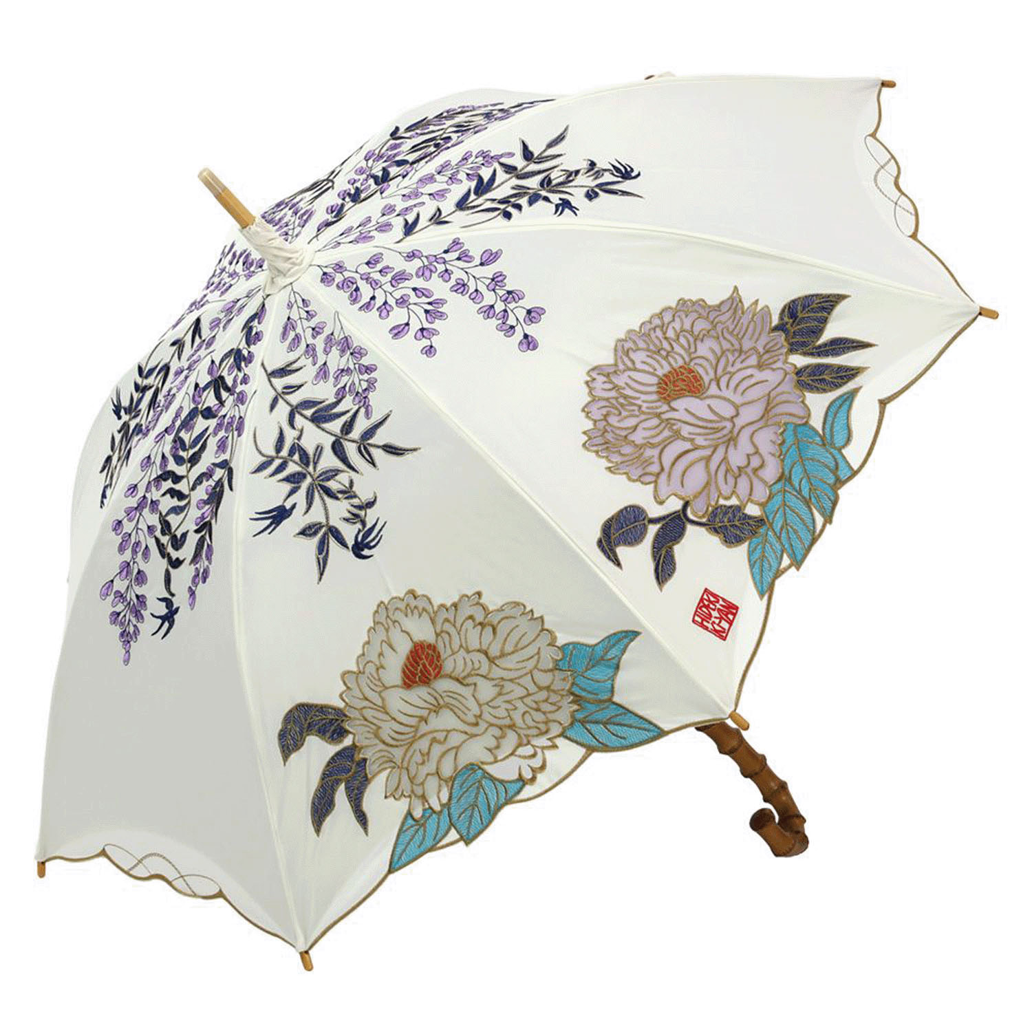 完全遮光 （晴雨兼用）女優日傘 「キーヤン牡丹オーガンジーかわず張り」