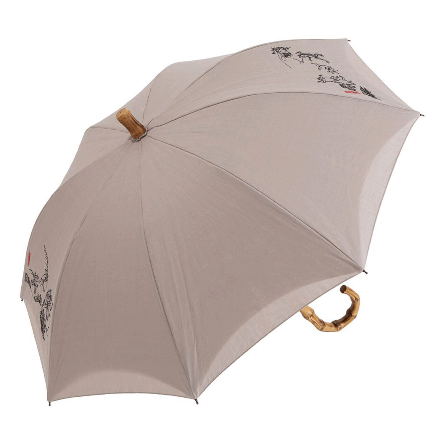 【日本製】 完全遮光 （晴雨兼用）女優日傘 「鳥獣戯画刺繍かわず張り」ショート長傘