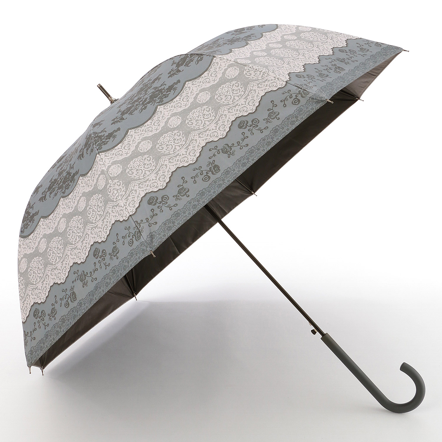 晴雨兼用傘 レース柄ジャンプ - 画像1