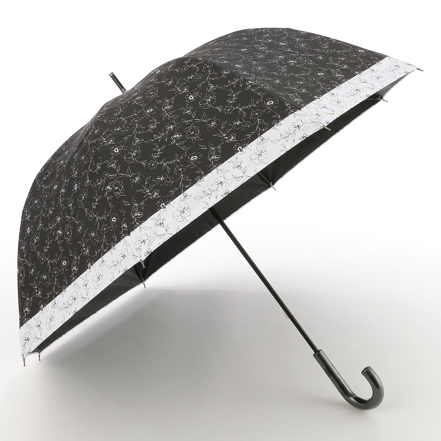 晴雨兼用傘 モノクロームボタニカル柄ショート
