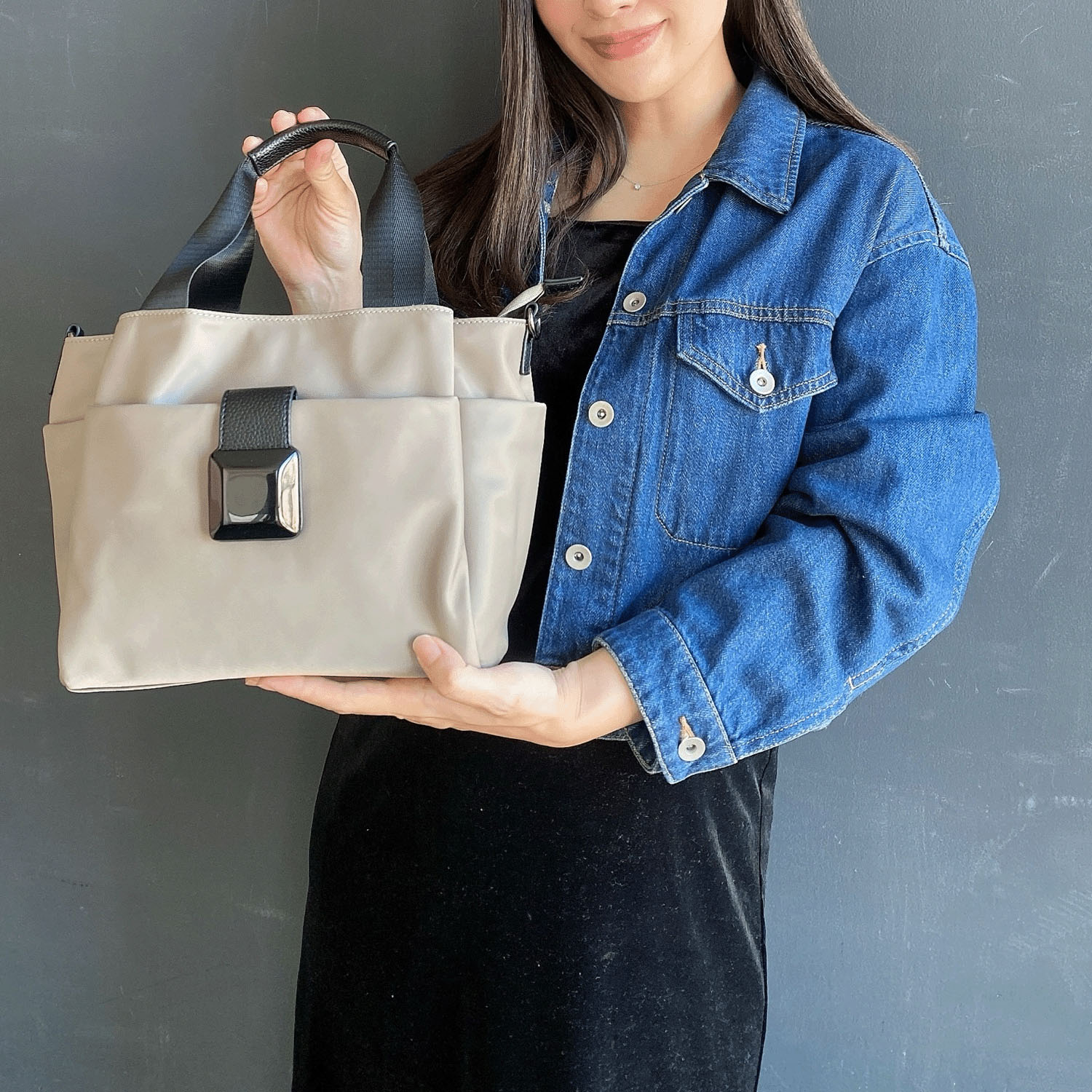 ナイロンブラックスクエアパーツ2WAYバッグ - 画像1