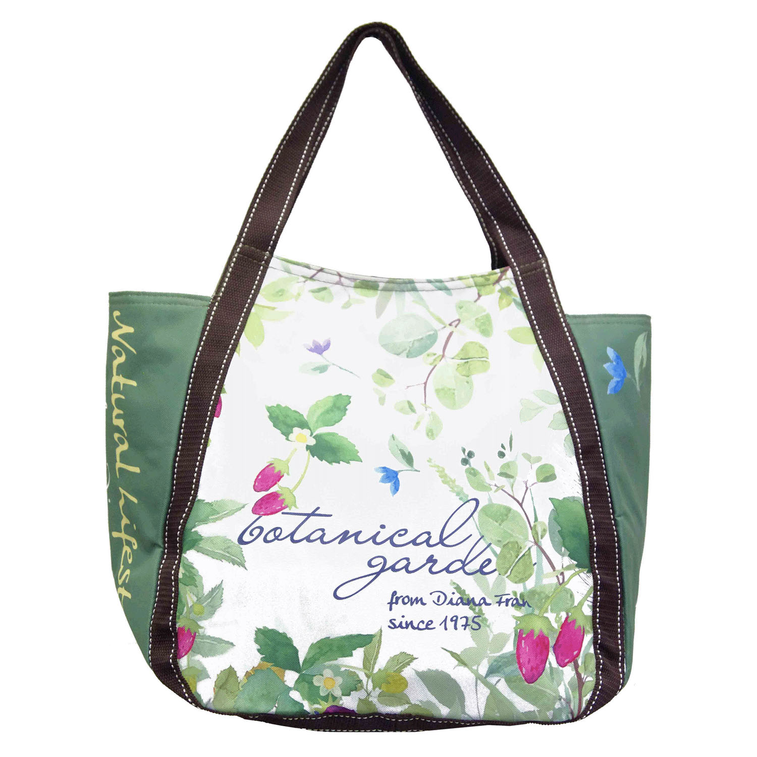 保冷グリーンボタニカル柄バルーントートバッグ - 画像2