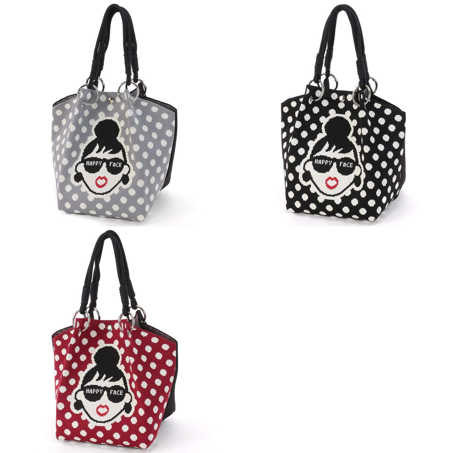 HAPPY FACE ミニニットバッグ ドット柄