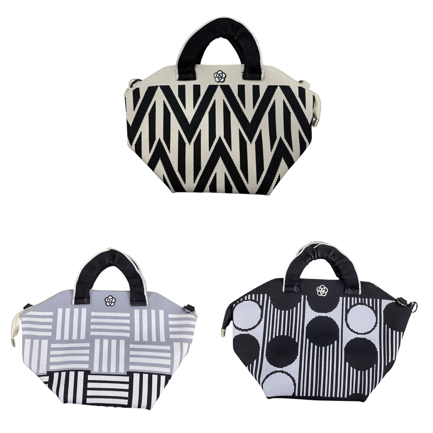 柄物ニットカメリアパーツ付き2WAYバッグ - 画像1