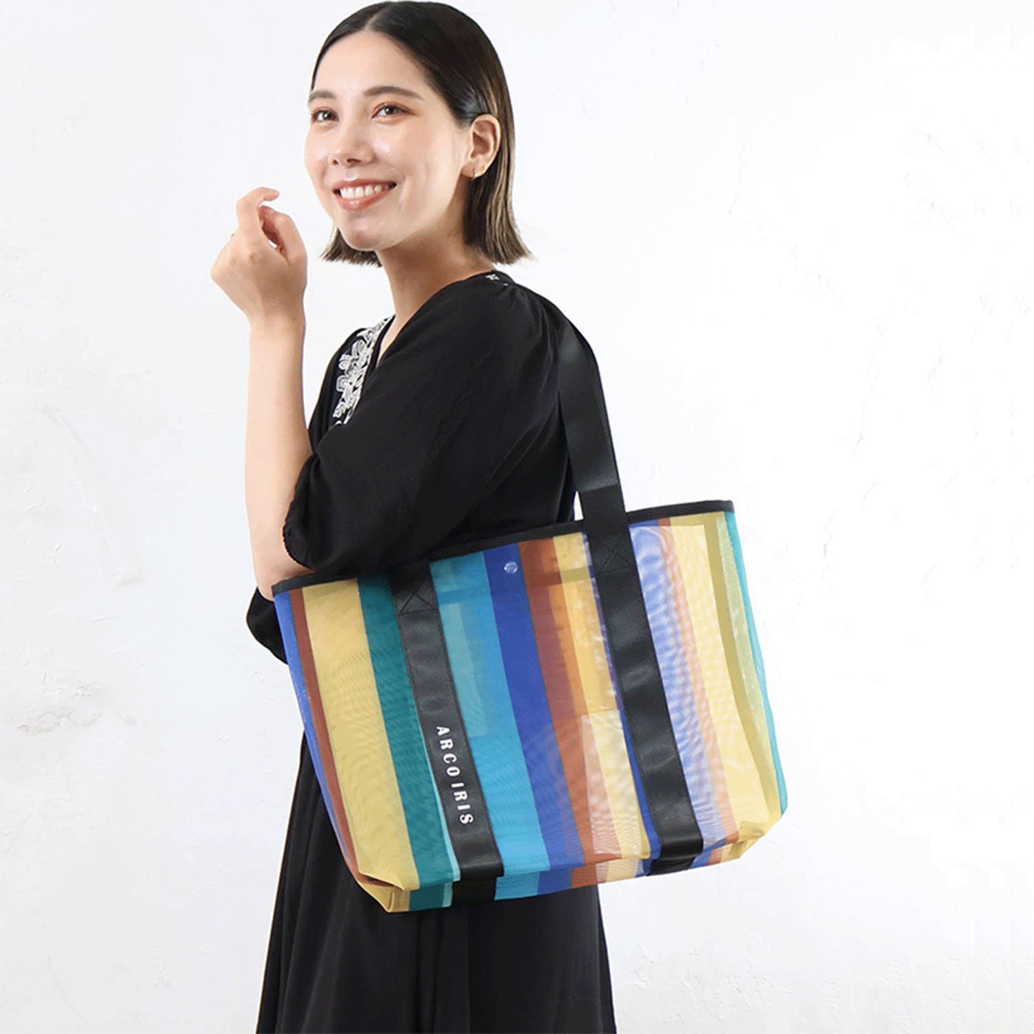 メッシュストライプトートバッグ