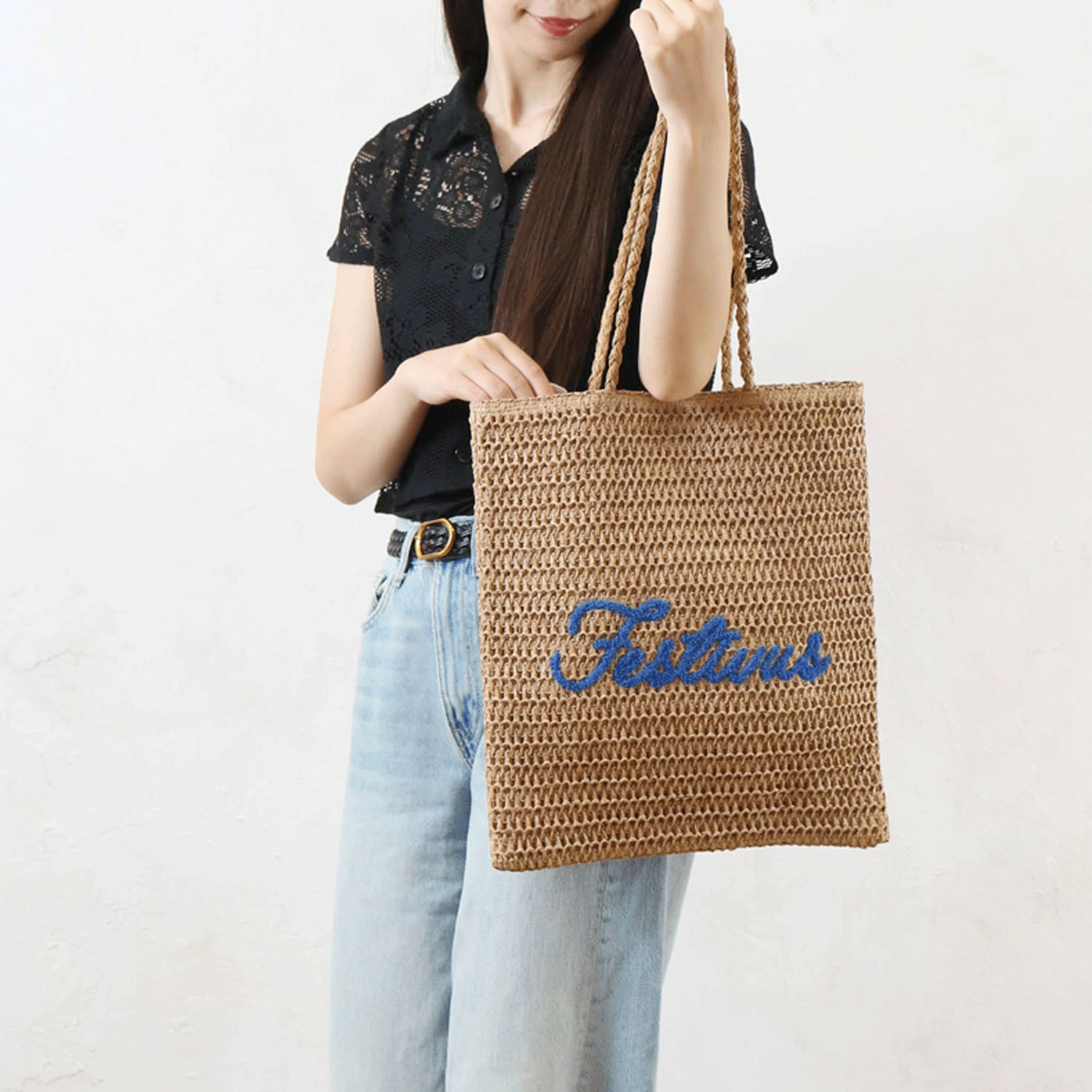 雑材サガラ刺繍フラットトートバッグ - 画像3