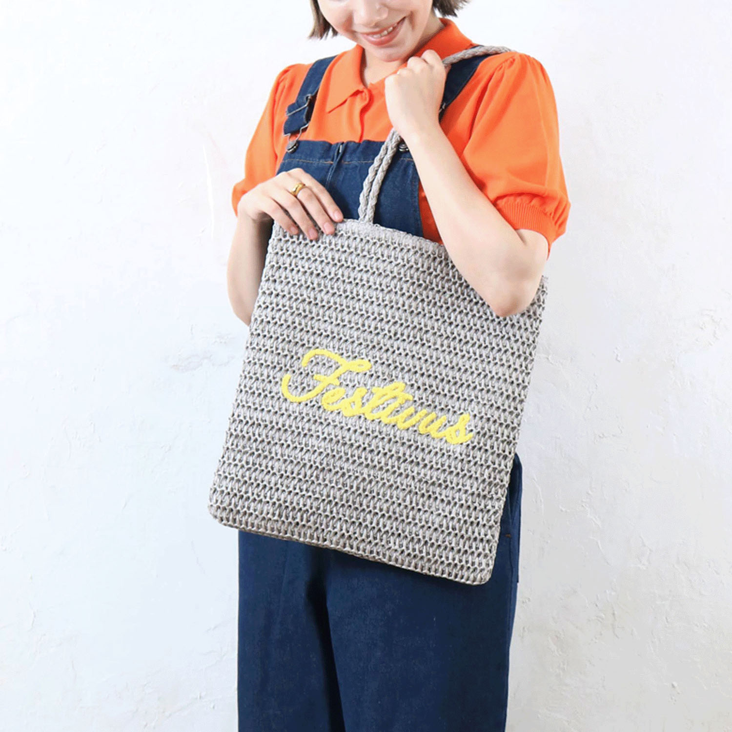 雑材サガラ刺繍フラットトートバッグ - 画像5