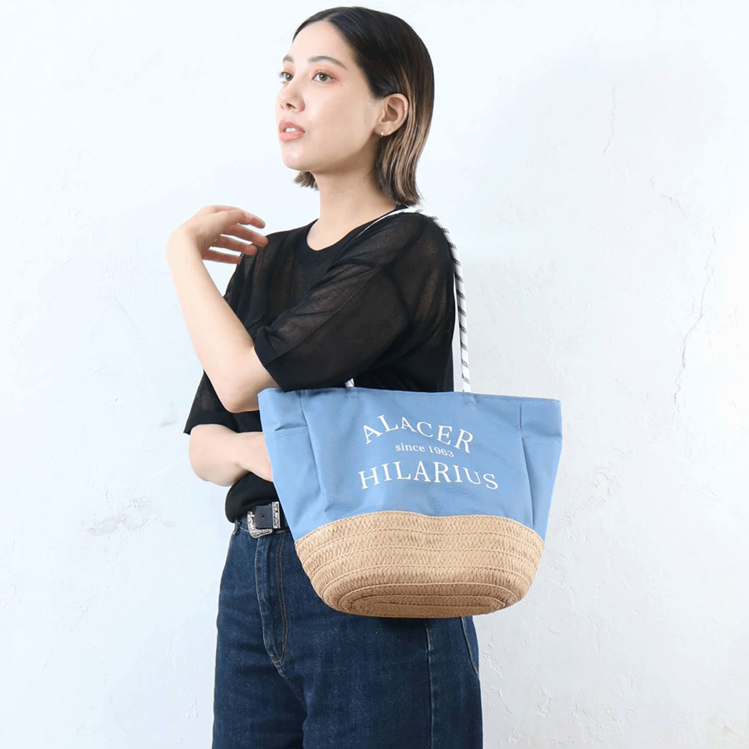 雑材パラロープハンドルロゴトートバッグ - 画像5