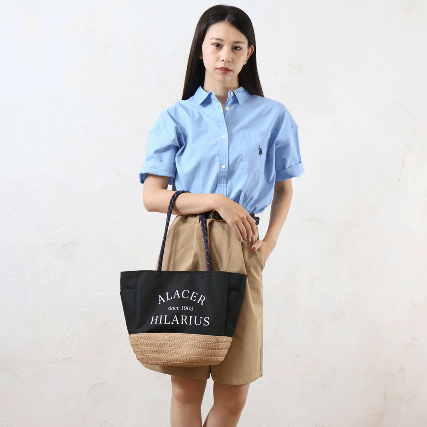 雑材パラロープハンドルロゴトートバッグ - 画像6