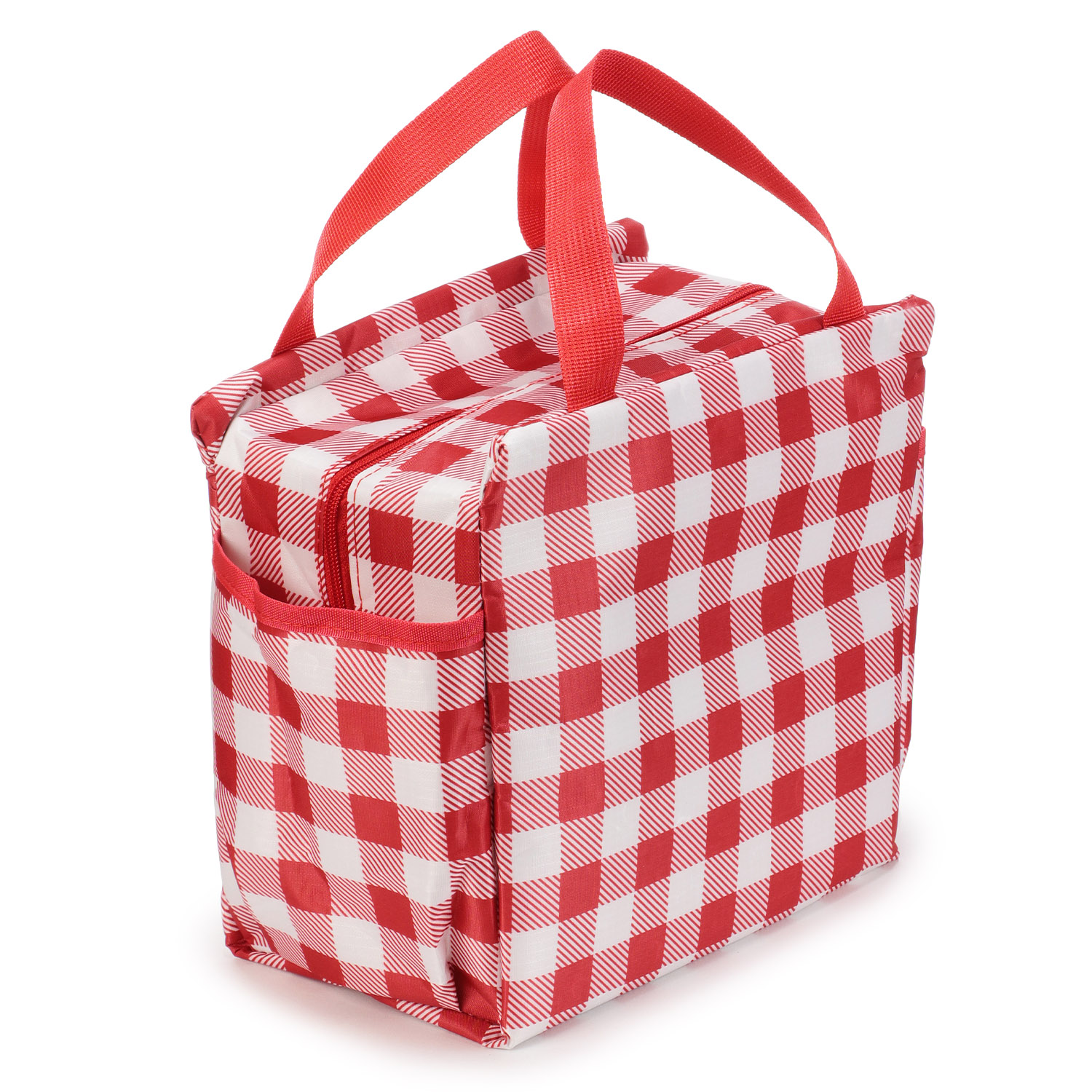 チェック柄横ポケット付き保冷バッグ - 画像3