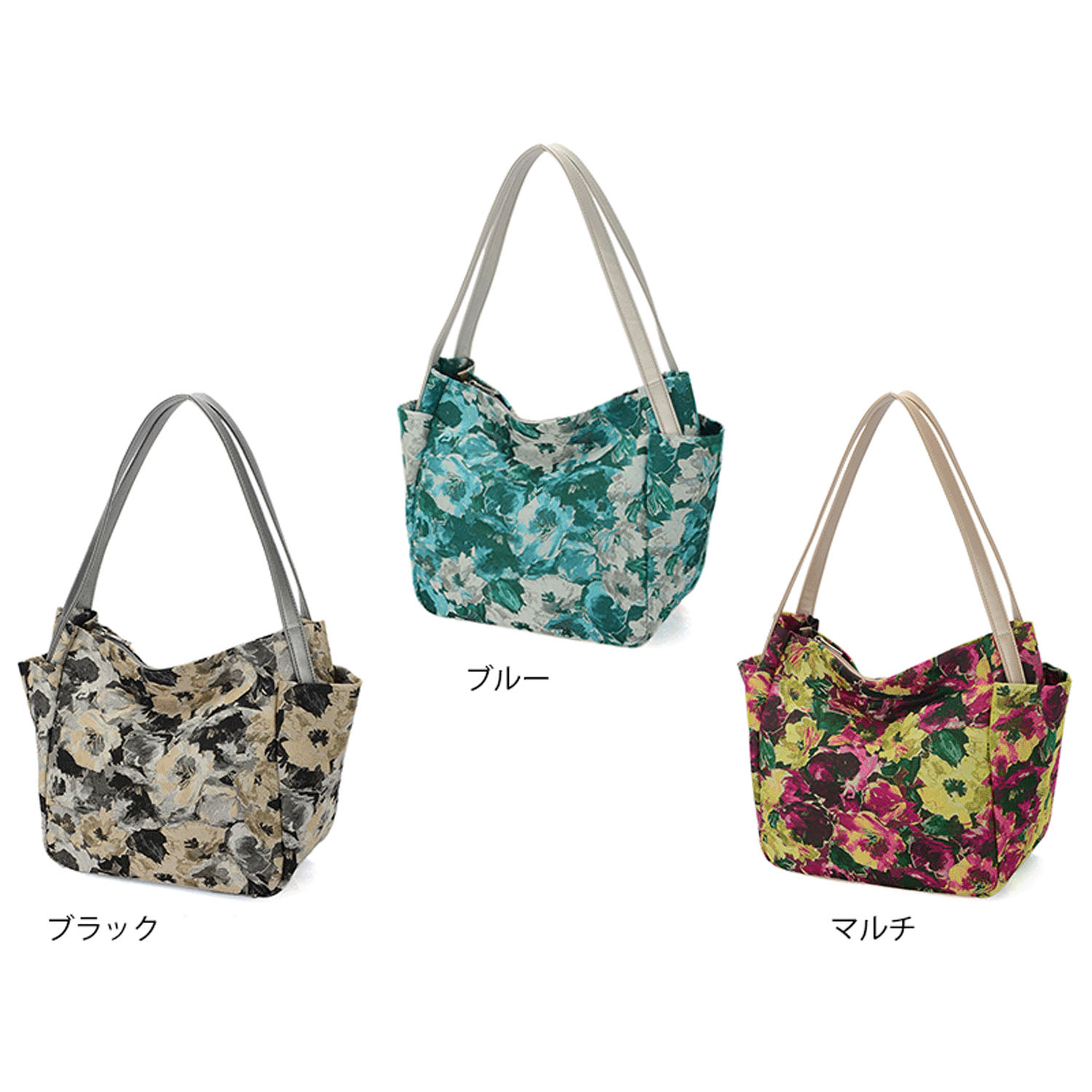 大花柄ジャカード織トートバッグ - 画像2