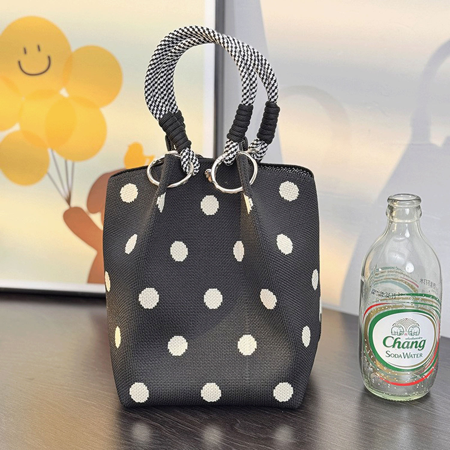 柄ものロープハンドルニットバッグ - 画像5