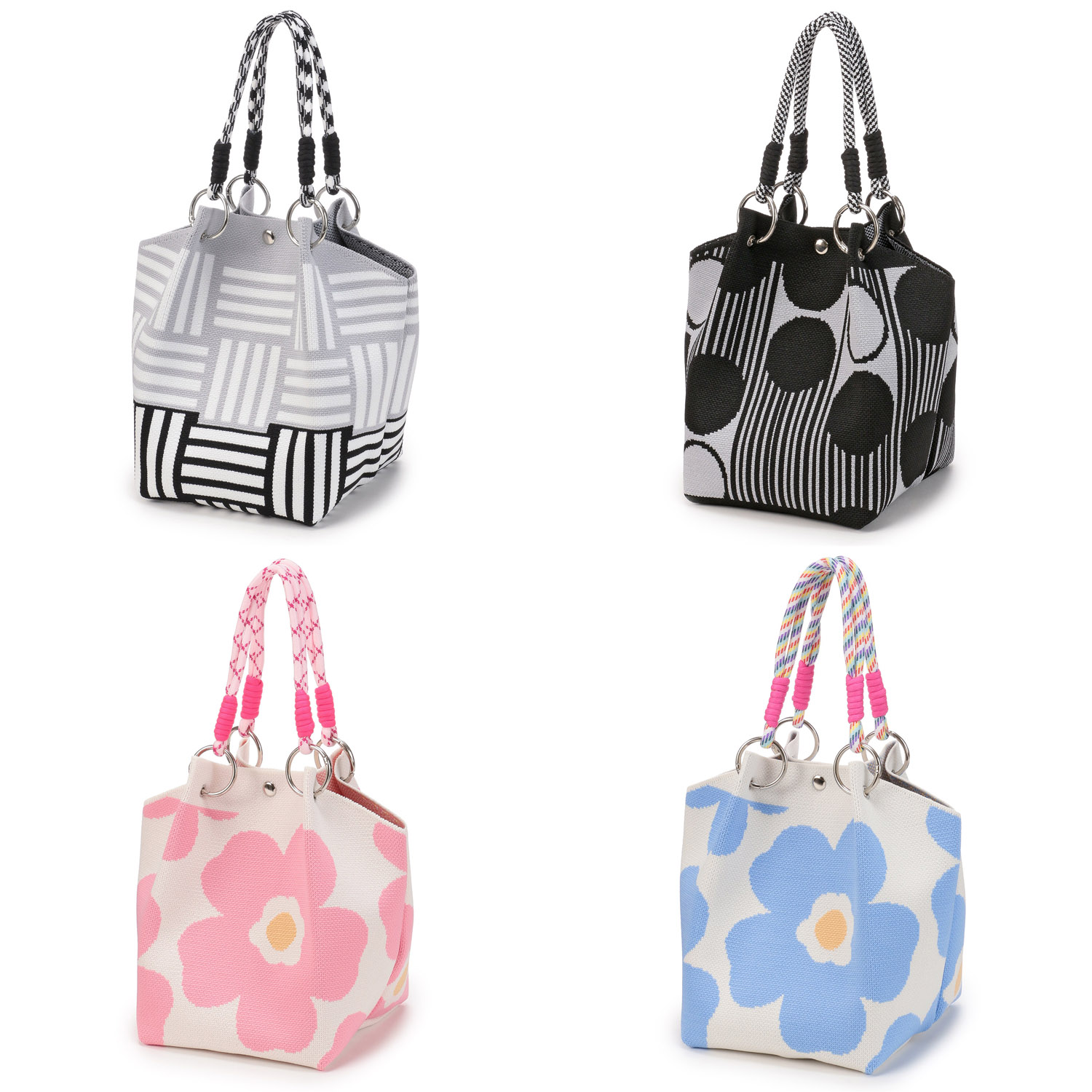 柄ものロープハンドルニットバッグ - 画像12