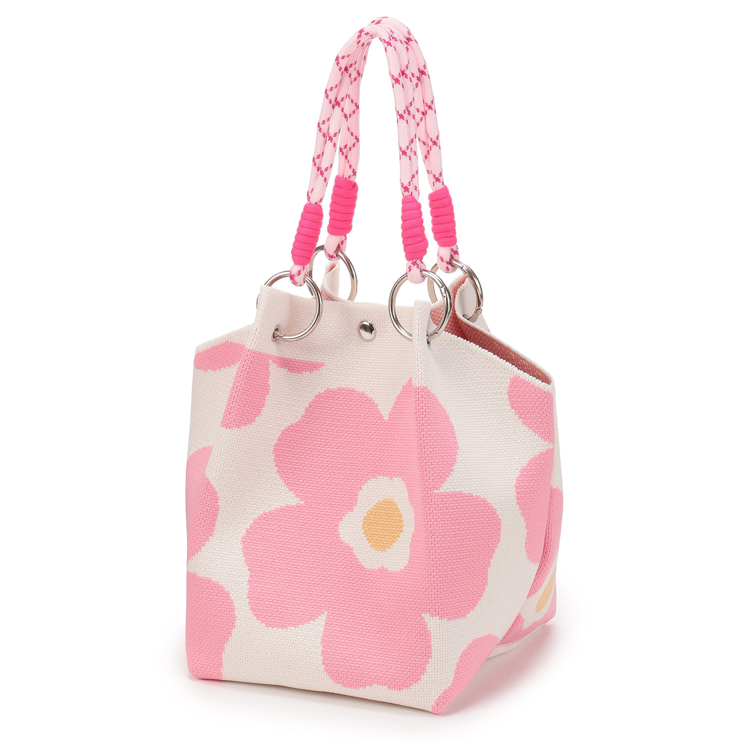 柄ものロープハンドルニットバッグ - 画像8