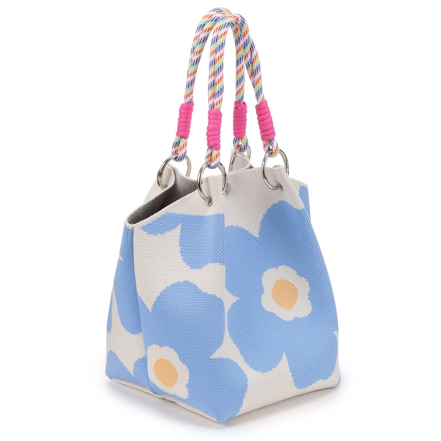 柄ものロープハンドルニットバッグ - 画像10