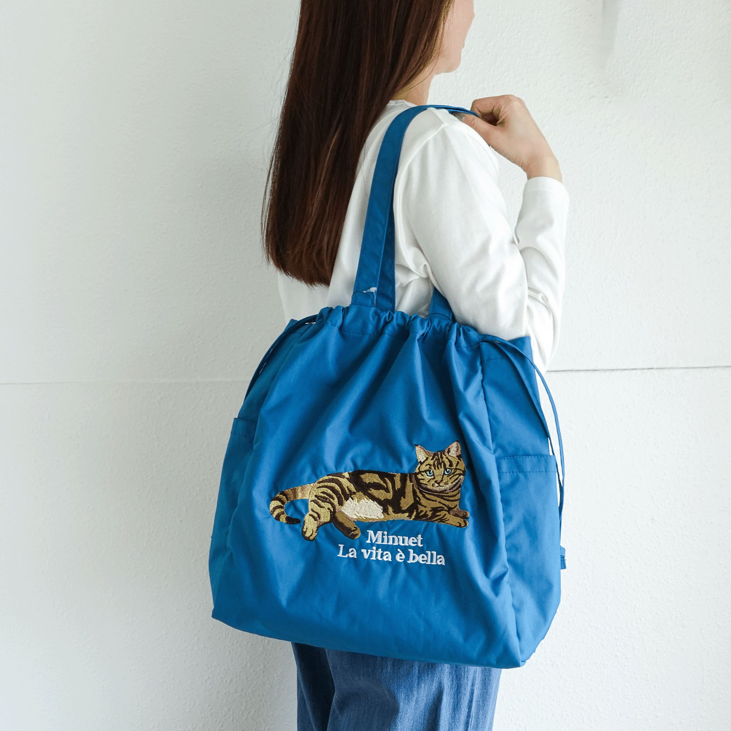 アニマル刺繍巾着型トートバッグ