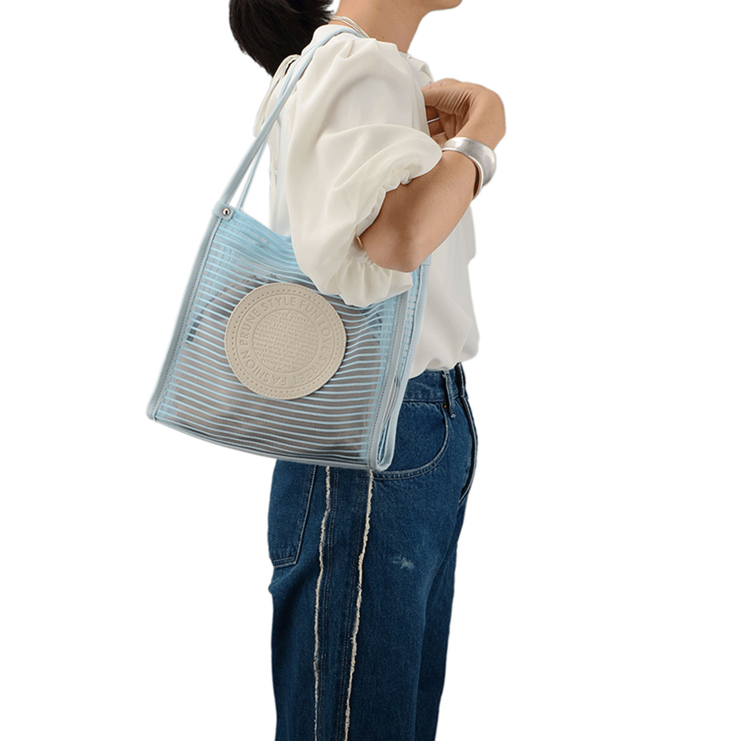 ボーダーチュール刻印柄トートバッグ