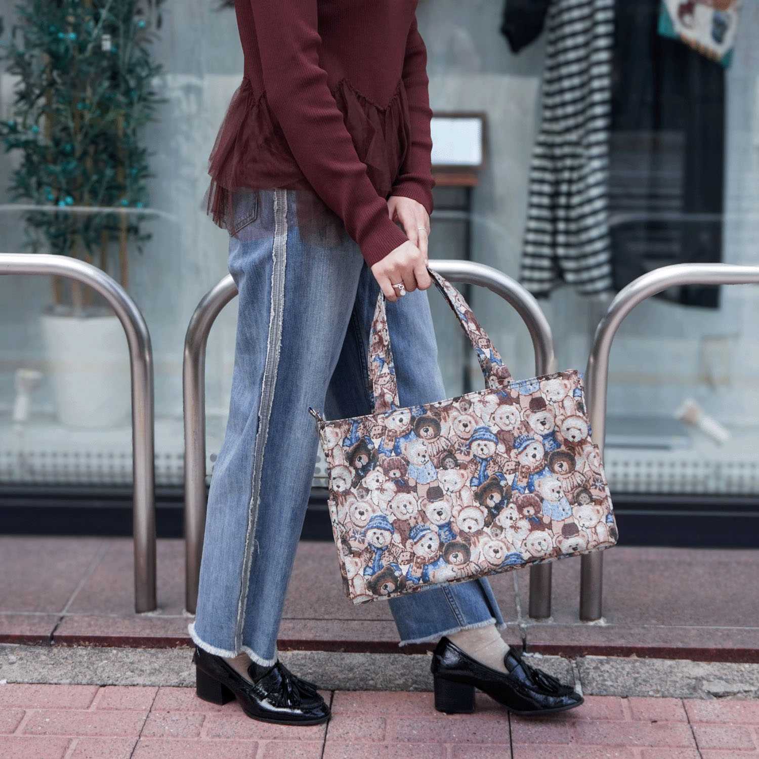 【エトワール別注柄】クマゴブラン柄保冷保温BOX型トートバッグ - 画像1