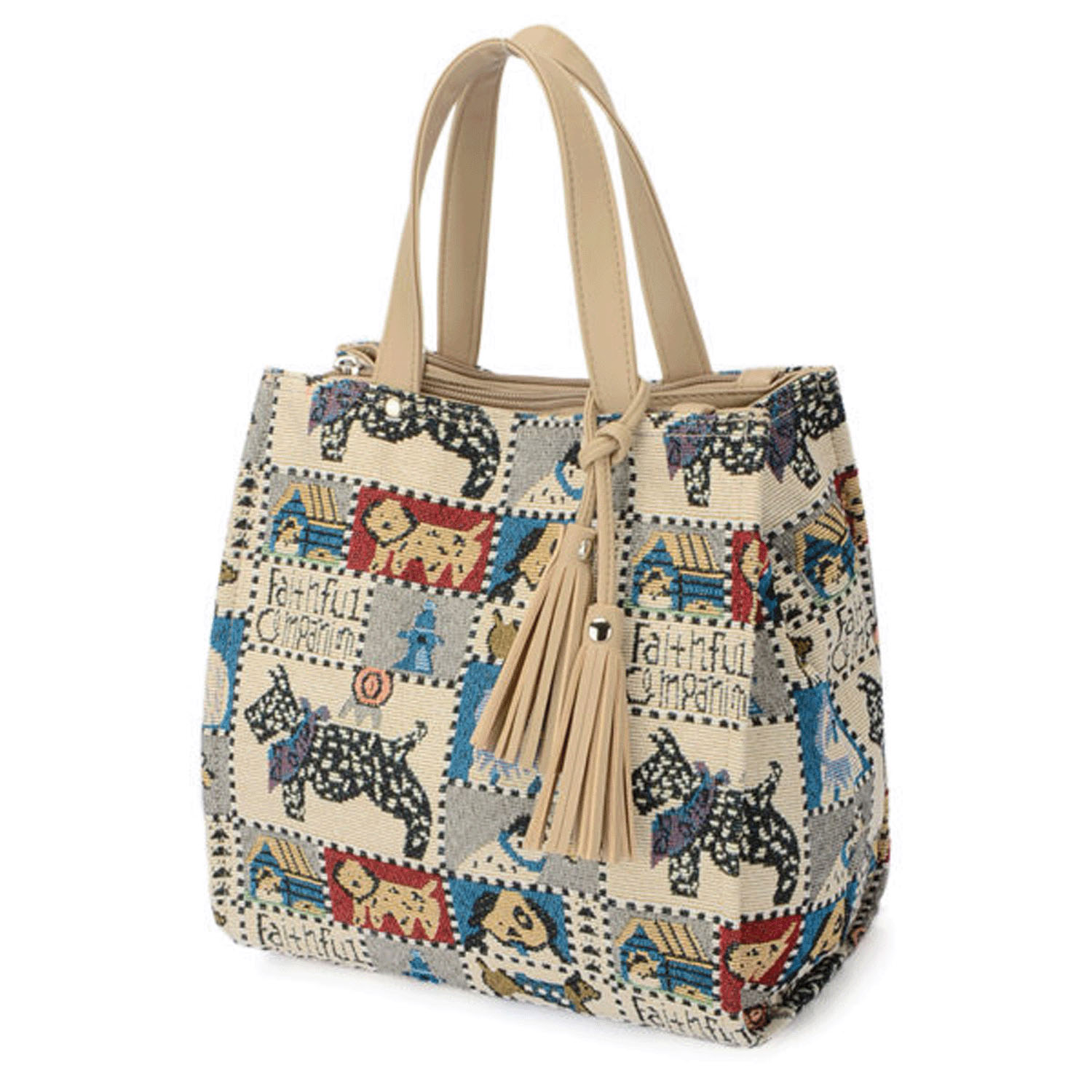 犬柄ゴブランスクエア型バッグ - 画像3