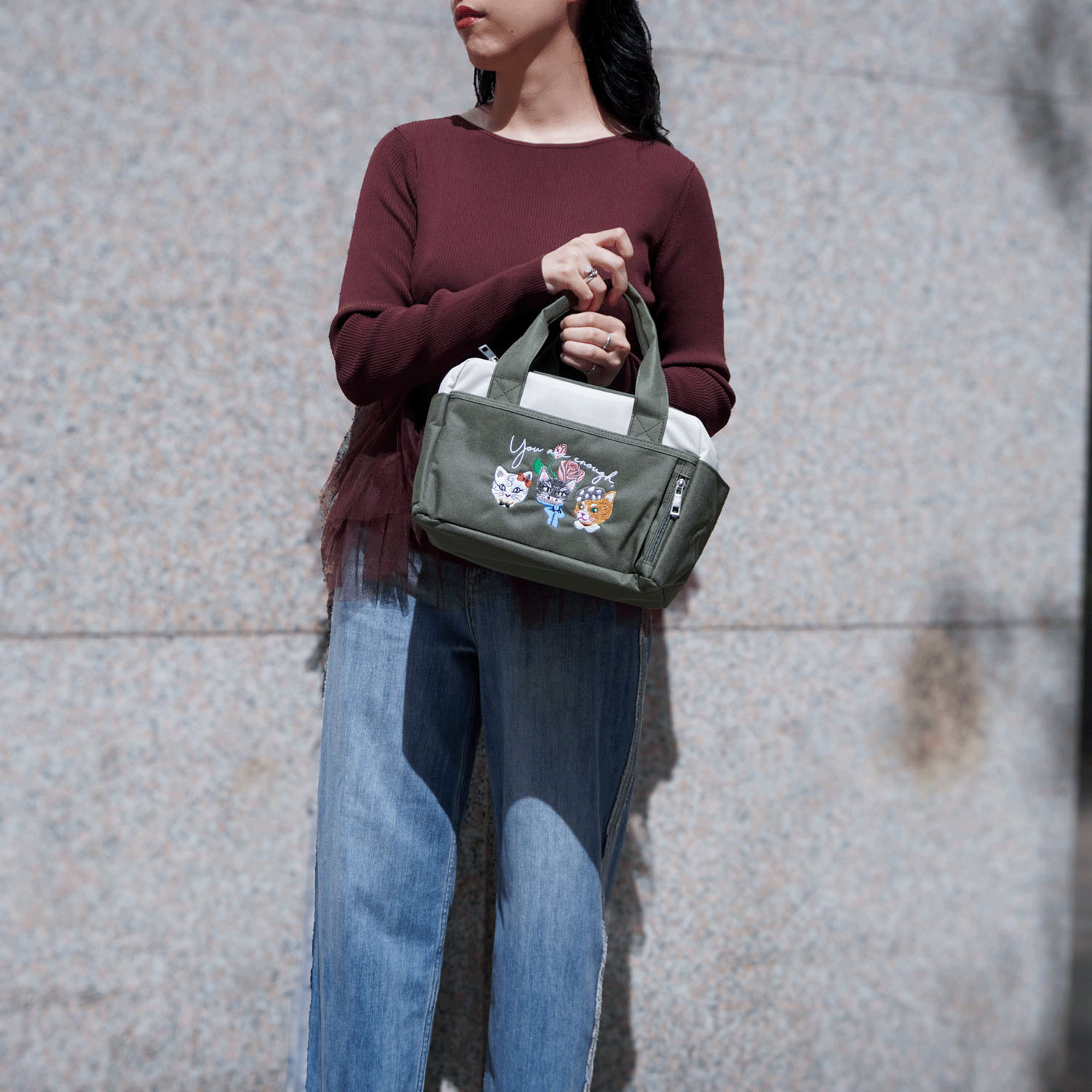 【エトワールオリジナル】ネコ刺繍保冷保温BOX型ランチバッグ