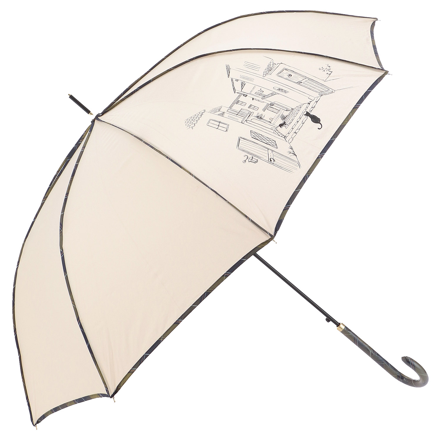 60cm耐風 チェックパイピングと猫長傘 - 画像2