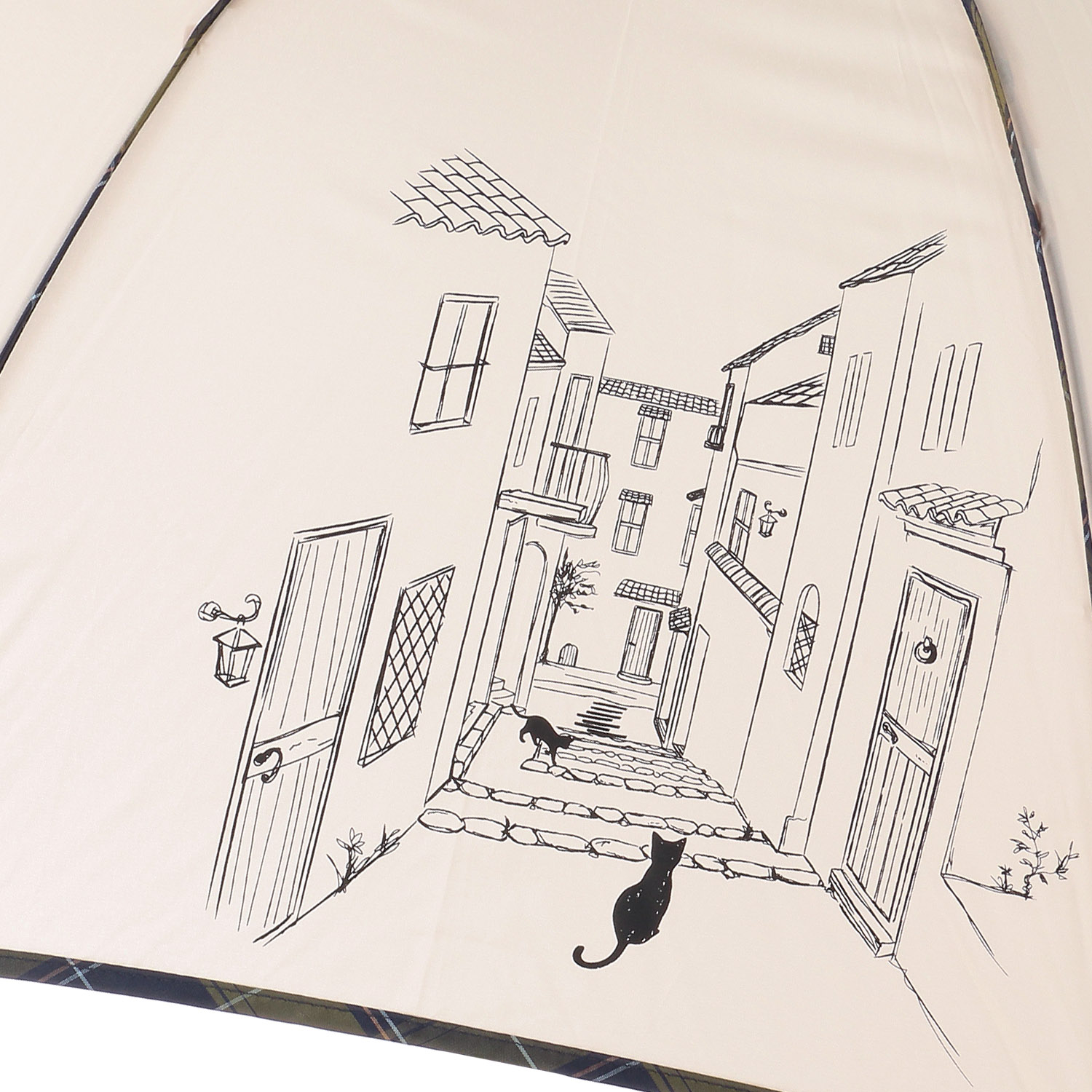 60cm耐風 チェックパイピングと猫長傘 - 画像4