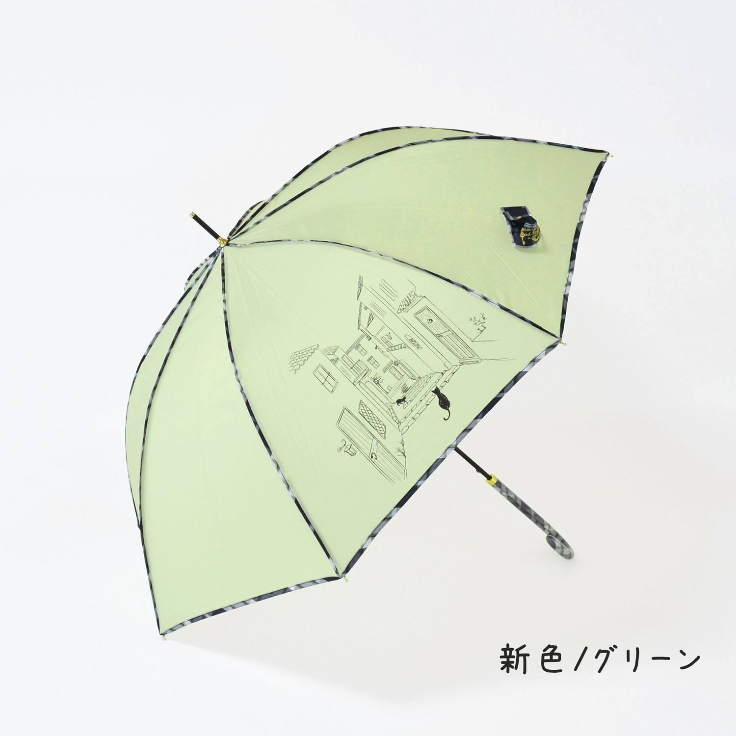 60cm耐風 チェックパイピングと猫長傘 - 画像6