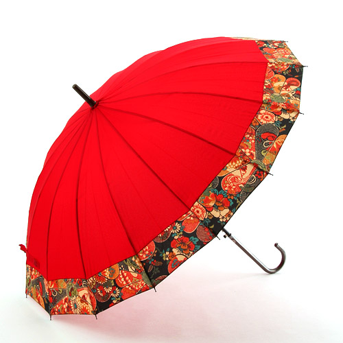 16本骨 歌舞伎風絵柄切継 ジャンプ長傘 - 画像4