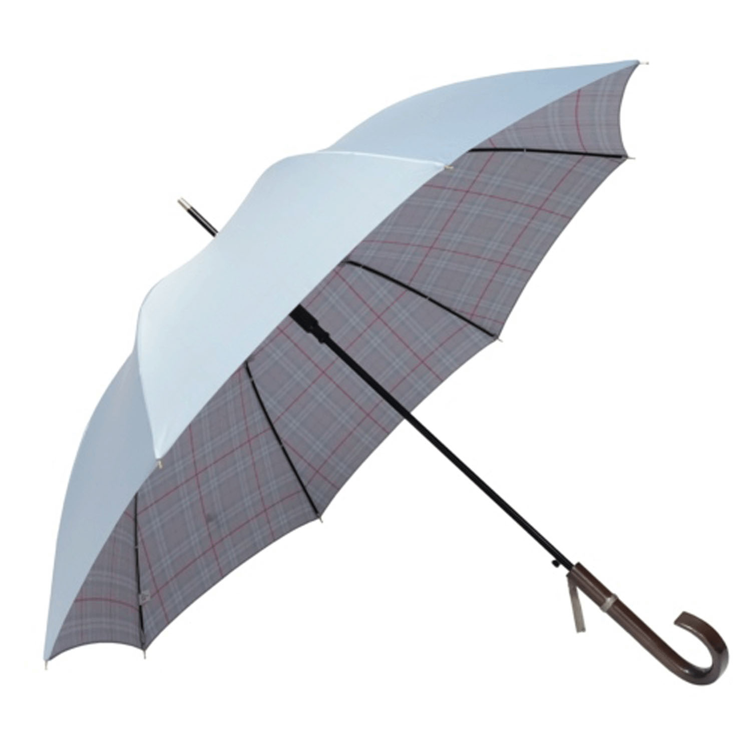 サテン両面格子プリント長傘 - 画像4